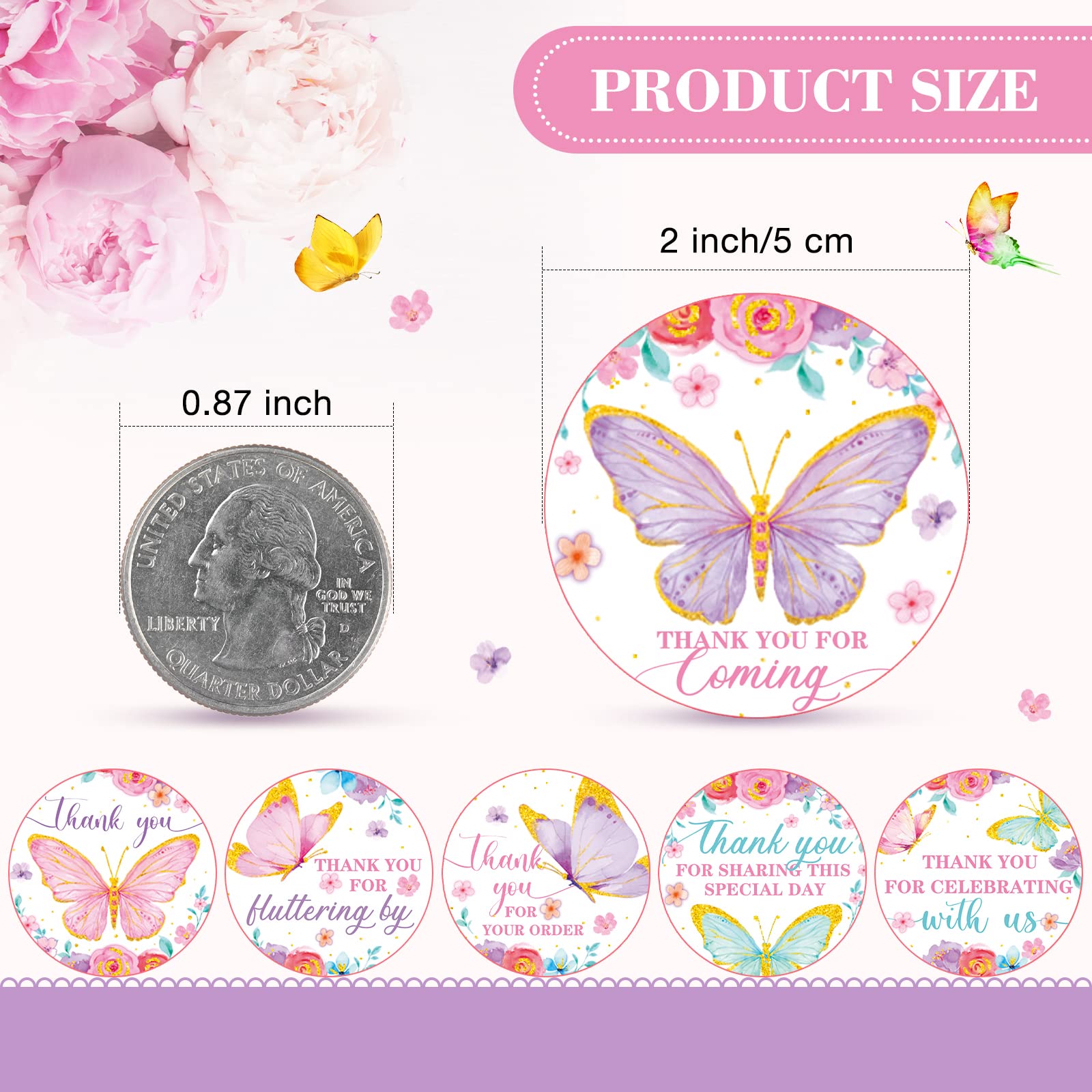180pcs Butterfly Thank You Stickers - Fluttering by Thanks Labels & Seals for Baby Shower, Wedding, Bridal Shower, Birthday Party Supplies | Perfect for DIY Invitations, Gift Wrapping & Scrapbooking