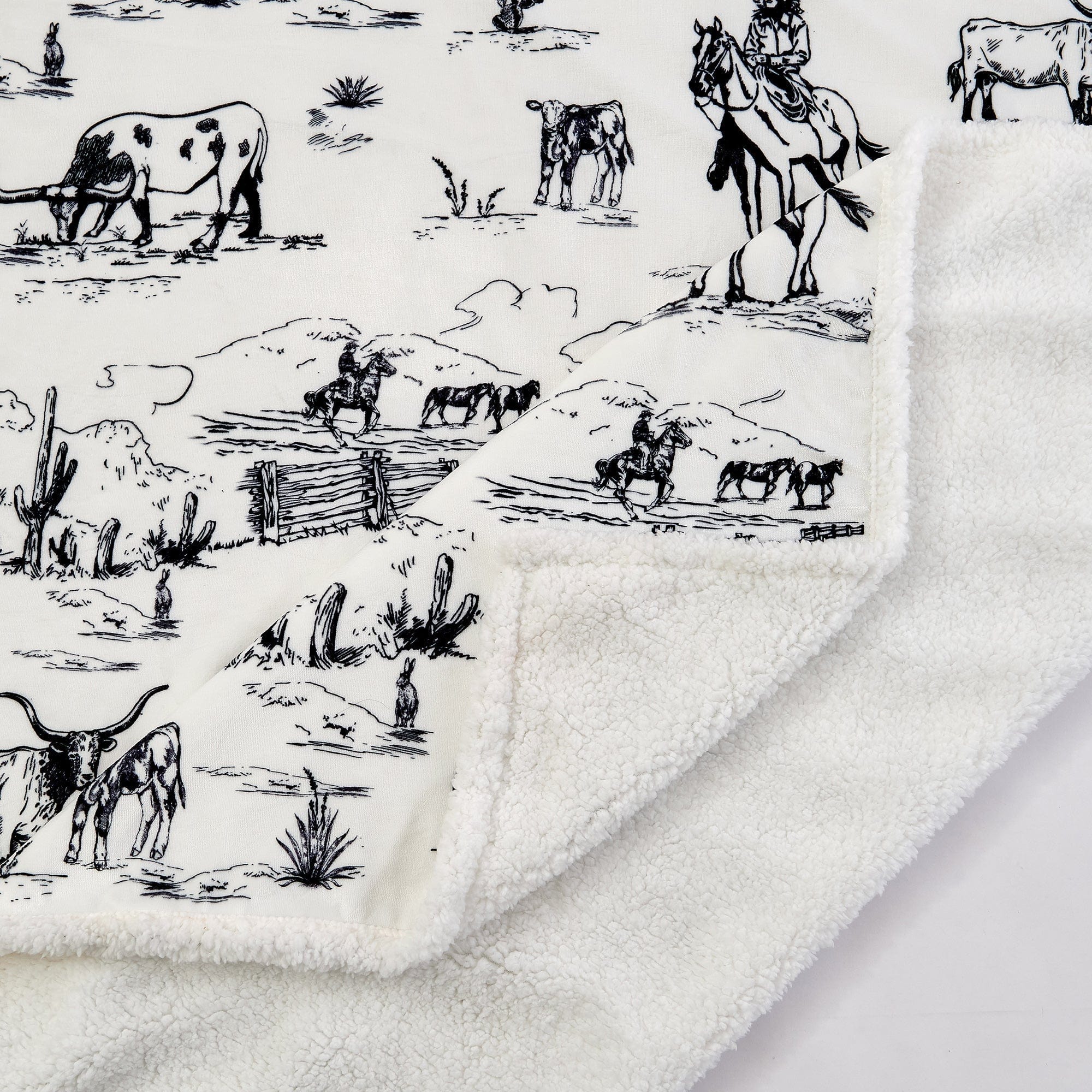 Cozy Western Ranch Style Sherpa Throw Blanket - Soft Flannel Campfire Blanket for Cabin, RV, and Outdoor Adventures