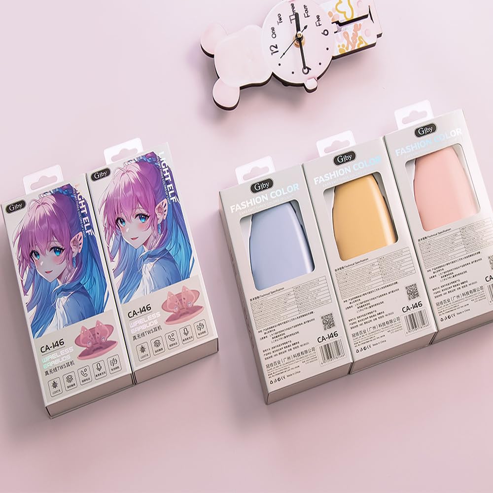 Wireless Elf Ear Headphones with Dual Mic Noise Cancellation - Pink Cat Ear Bluetooth Earbuds with Charging Case | Perfect for Gaming, Cosplay & Music Listening