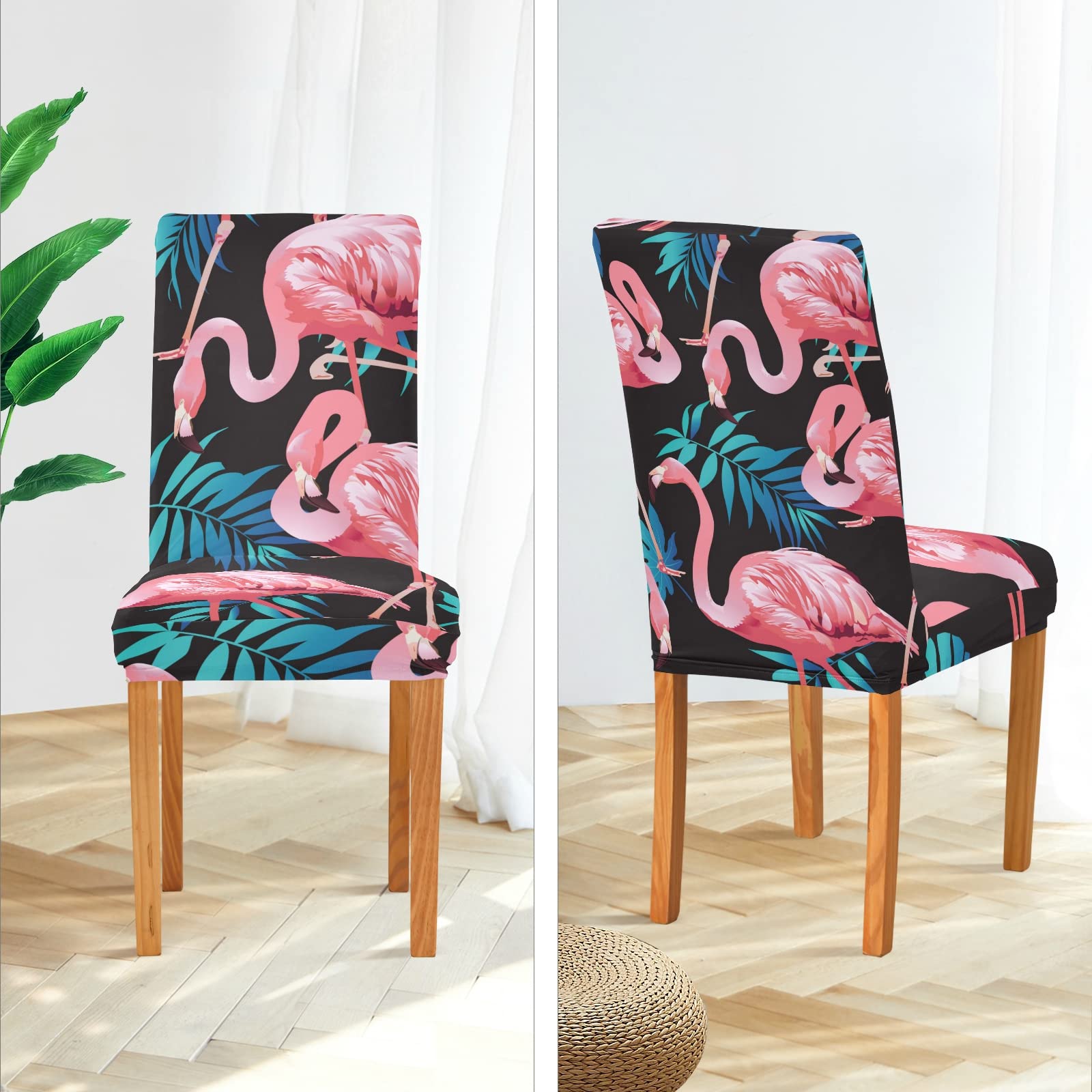 Flamingo Tropical Dining Chair Covers Set of 4 - Washable & Stretchable Slipcovers for Chairs - Perfect for Dining Room, Wedding Ceremony, Office, Hotel & Party Decor