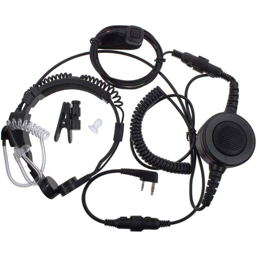 AOER Military Grade Tactical Throat Mic Headset with Big Finger PTT - Compatible with Midland & Icom 2-Pin Radios - Hands-Free Communication for Outdoor Adventures, Hunting, Security & Tactical Operations