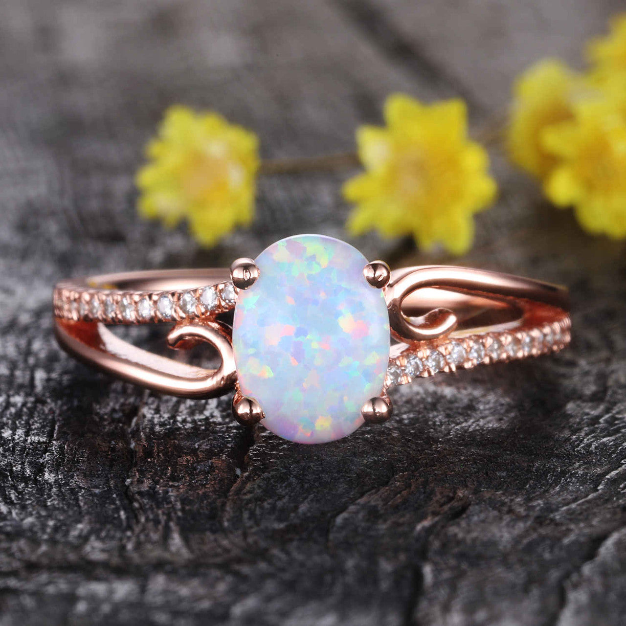 Vintage Art Deco Opal Engagement Ring in Rose Gold - Solitaire Wedding Band for Women, Perfect for Proposals, Anniversaries & Special Occasions