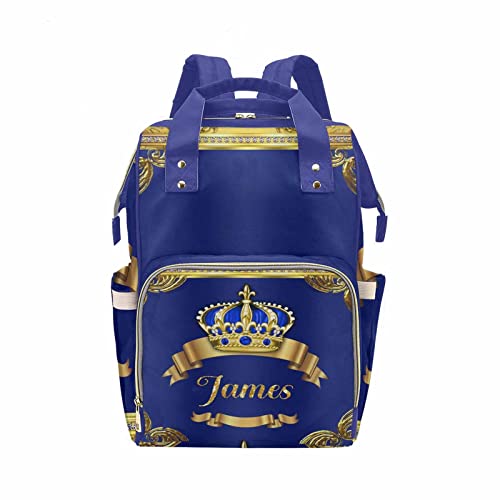 Custom Personalized Multifunction Baby Diaper Backpack - Waterproof Large Capacity Travel Nappy Bag for New Dads & Moms (Blue Golden Crown Royal) - Perfect for Daycare, Hospital Visits & Family Outings