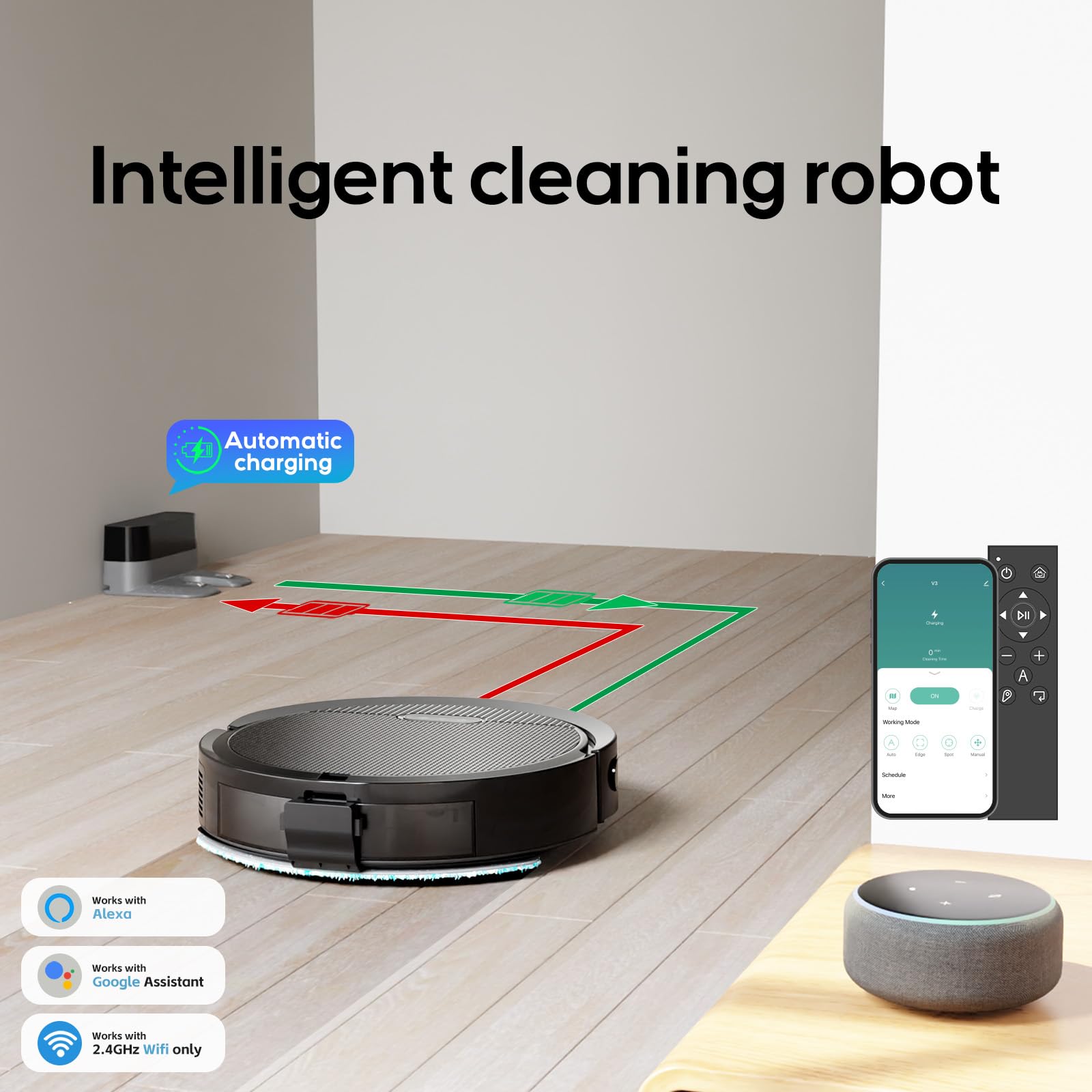 V3 Robot Vacuum and Mop Combo - Self-Charging 5000Pa Strong Suction, WiFi/Alexa/App Control, Ultra-Slim 3-in-1 Robotic Cleaner for Hardwood Floors, Pet Hair & Low Pile Carpets - Perfect for Homes with Pets & Busy Families
