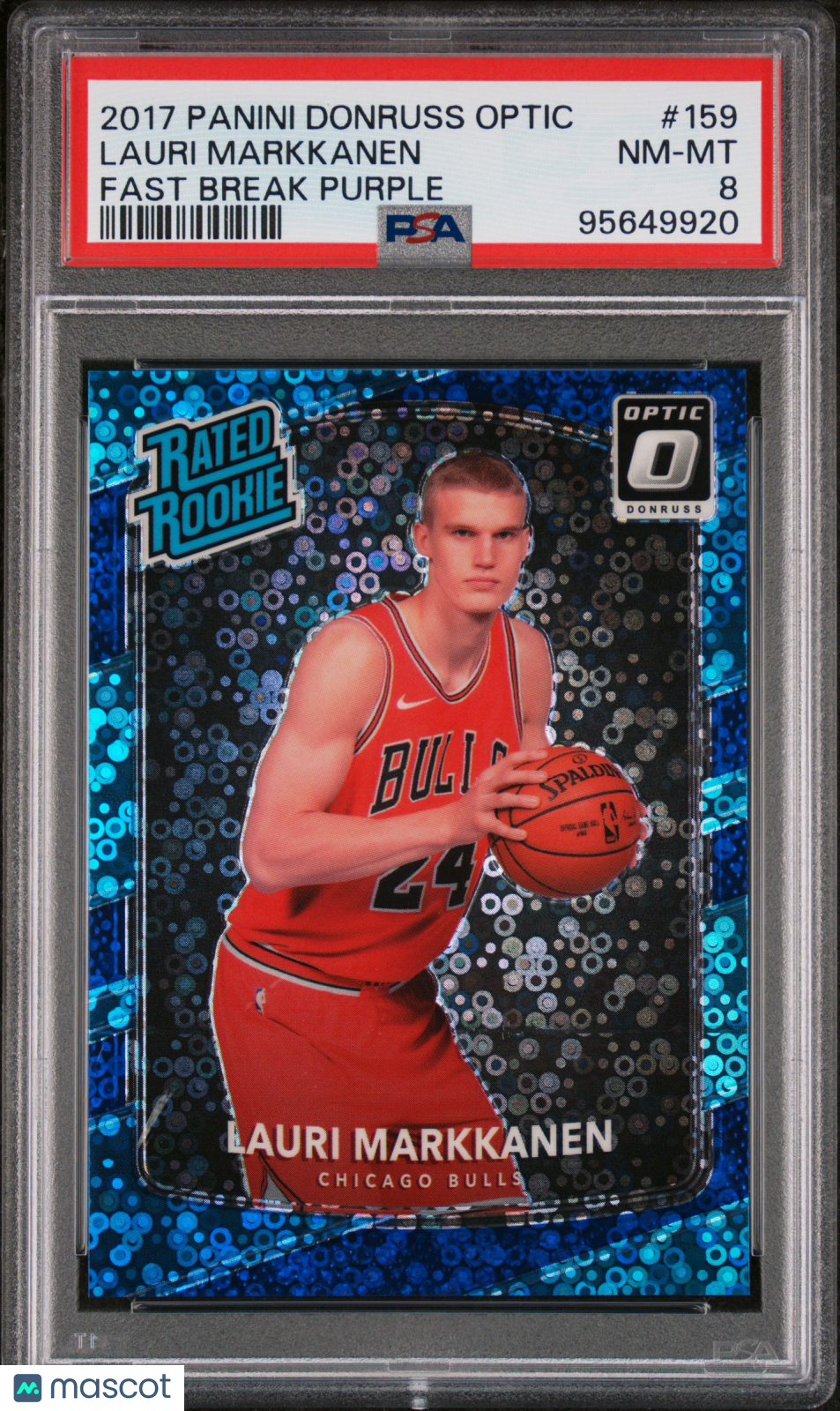2017 Donruss Optic Lauri Markkanen Rated Rookie Purple Disco 030/155 #159 PSA 8 - Rare Basketball Trading Card for Collectors & Investors - Perfect for Display, Trading, or Investment Portfolio