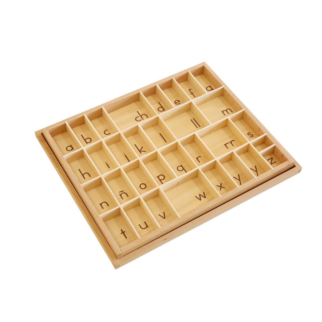 Montessori Small Movable Alphabet Box - Spanish Language Learning Tool for Kids | Wooden Letter Tray for Homeschool & Classroom Activities
