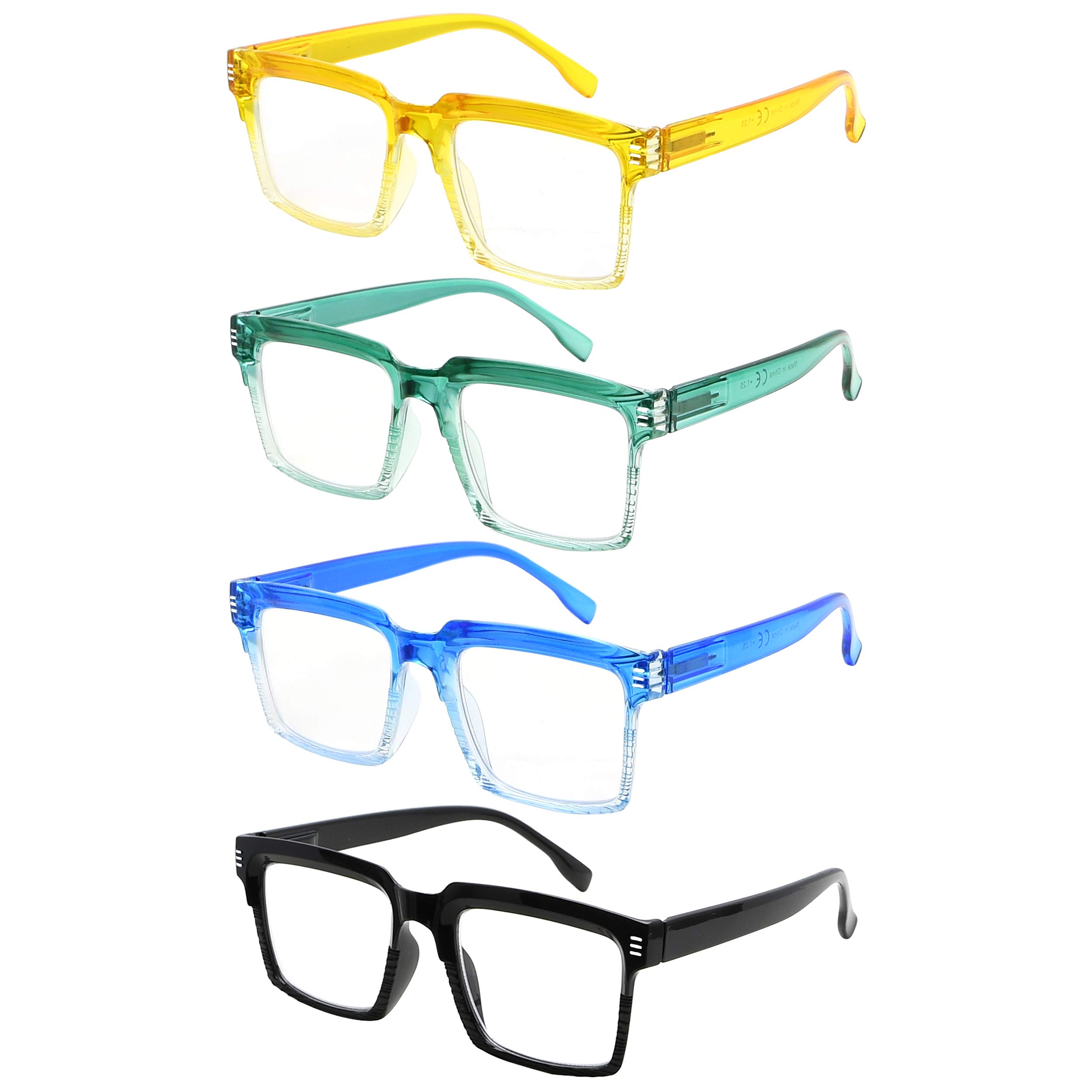 CessBlu Women's 4-Pack Fashionable Oversized Square Reading Glasses - Lightweight & Stylish for Reading, Working, and Daily Use