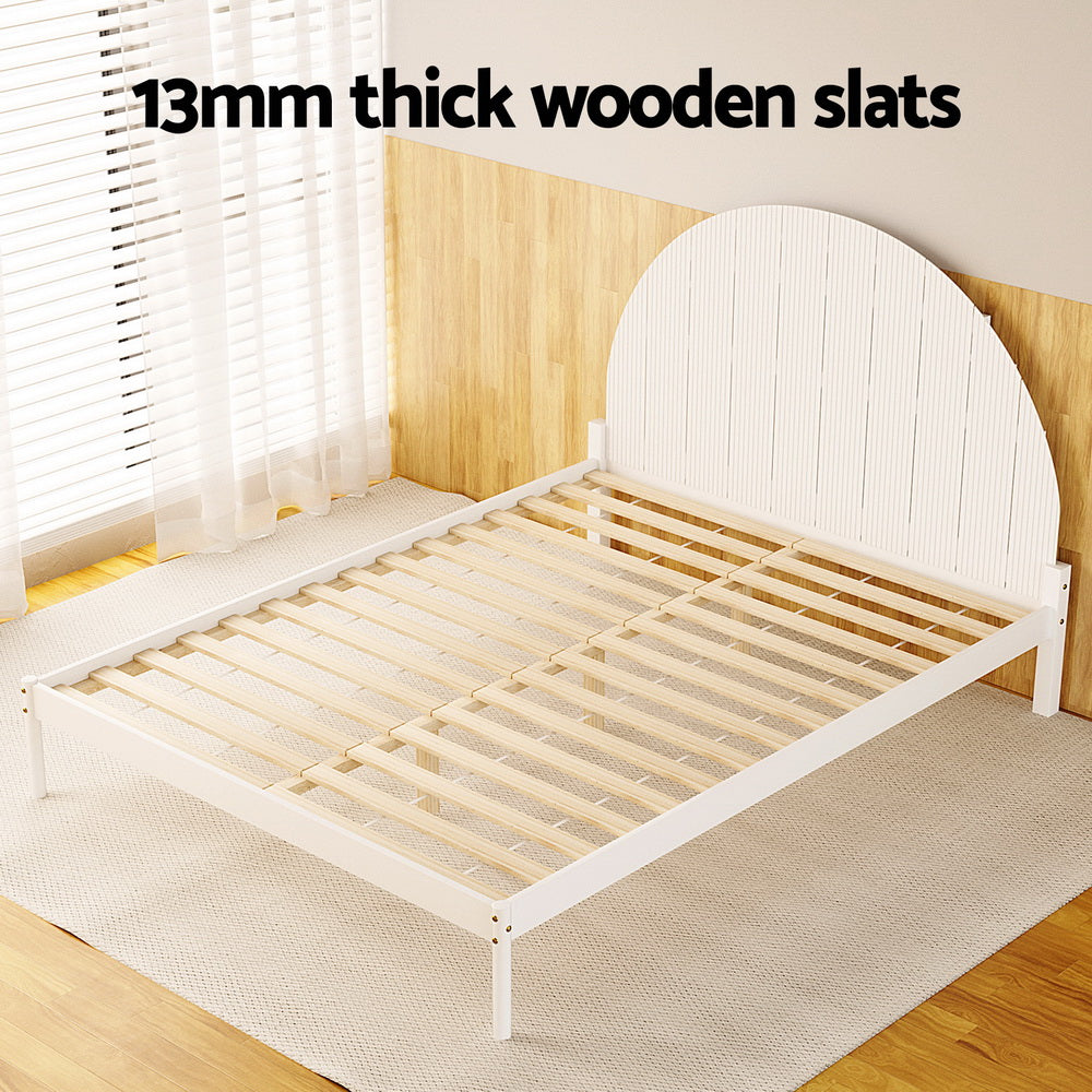 Daly Queen Wooden Bed Frame - White Solid Wood Platform Bed with Slats, No Box Spring Needed - Perfect for Master Bedroom, Guest Room & Modern Home Decor