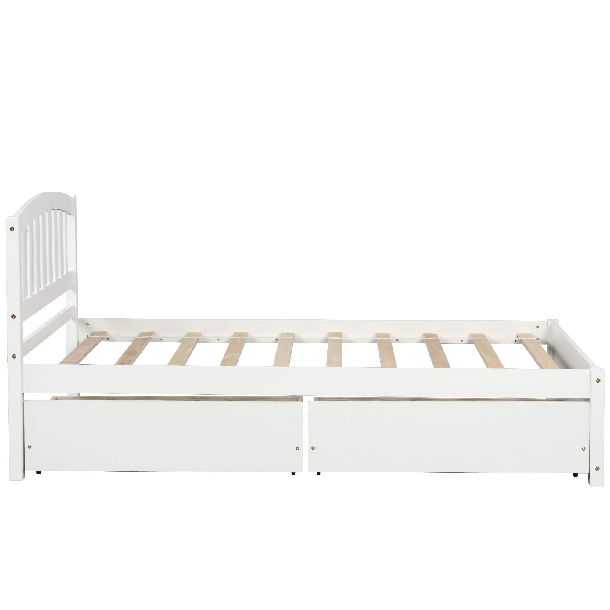 Merax Twin Size Platform Bed Frame - Solid Wood Storage Bed with 2 Drawers & Headboard, Snow White - Perfect for Small Bedrooms, Guest Rooms & Kids' Rooms