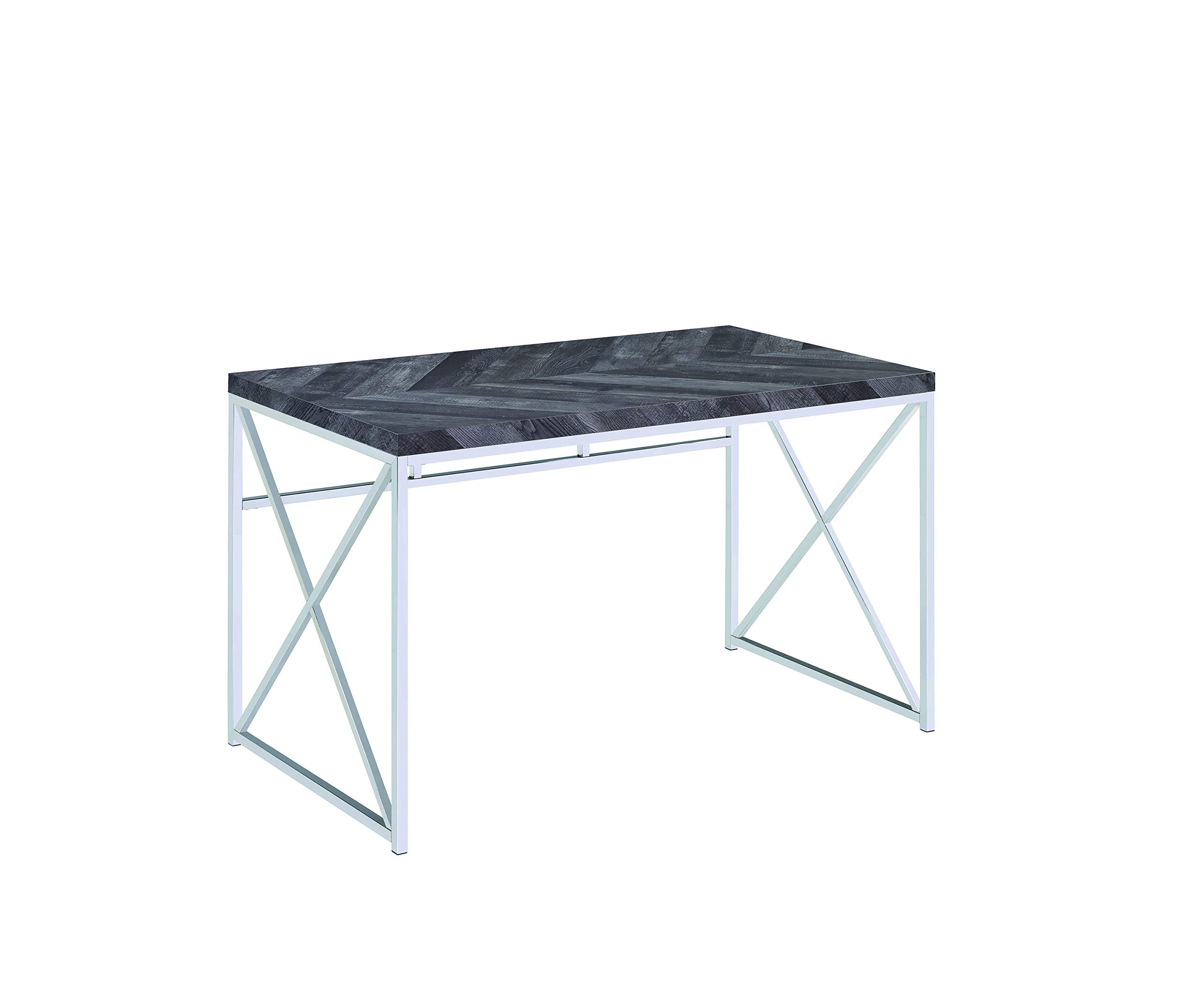 Benjara Herringbone Pattern Wooden Writing Desk with Metal Base in Gray & Silver - Modern Home Office Desk for Study, Work, and Remote Learning