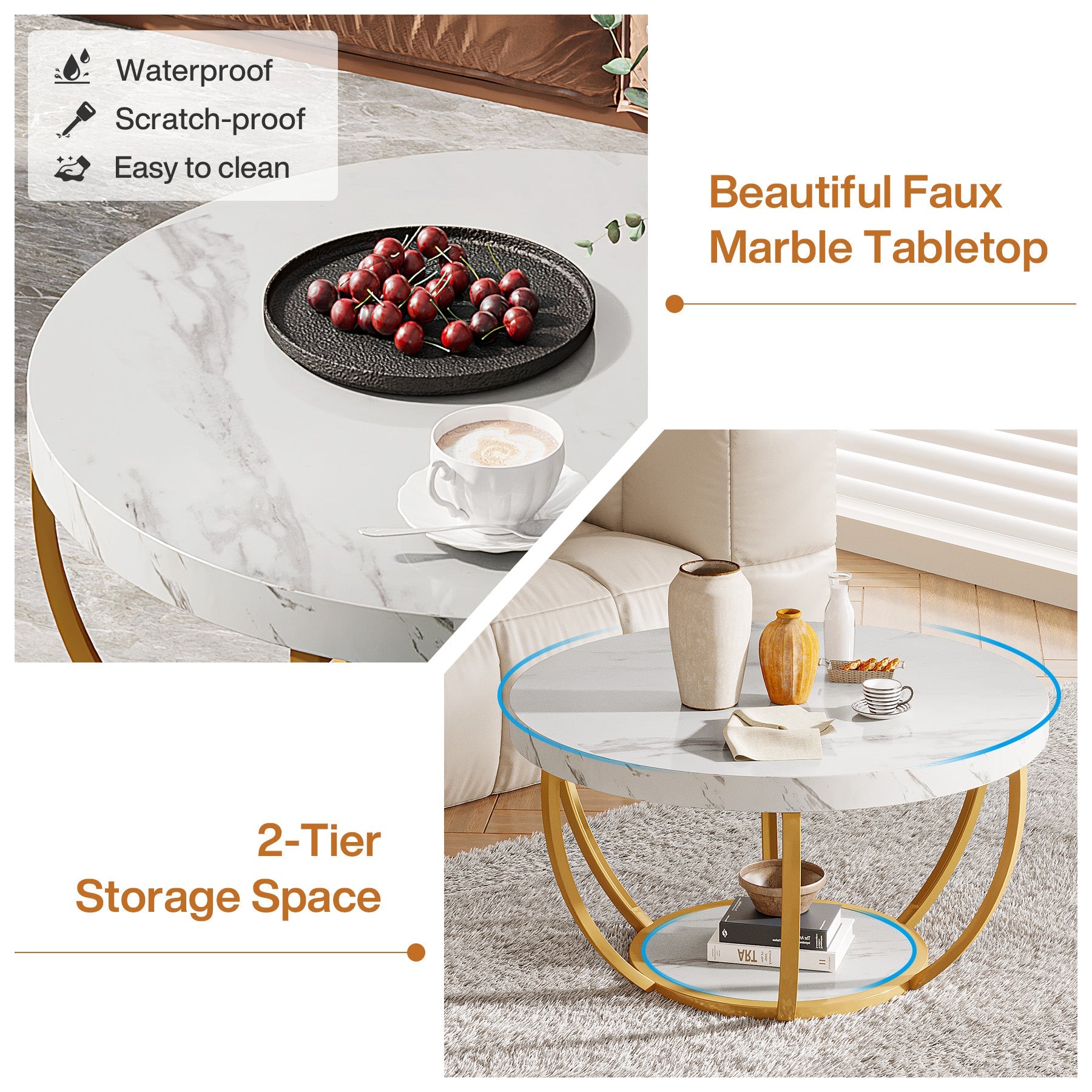 2-Tier Round Wooden Coffee Table with Storage Shelf - Modern Living Room Centerpiece for Home Decor & Entertaining