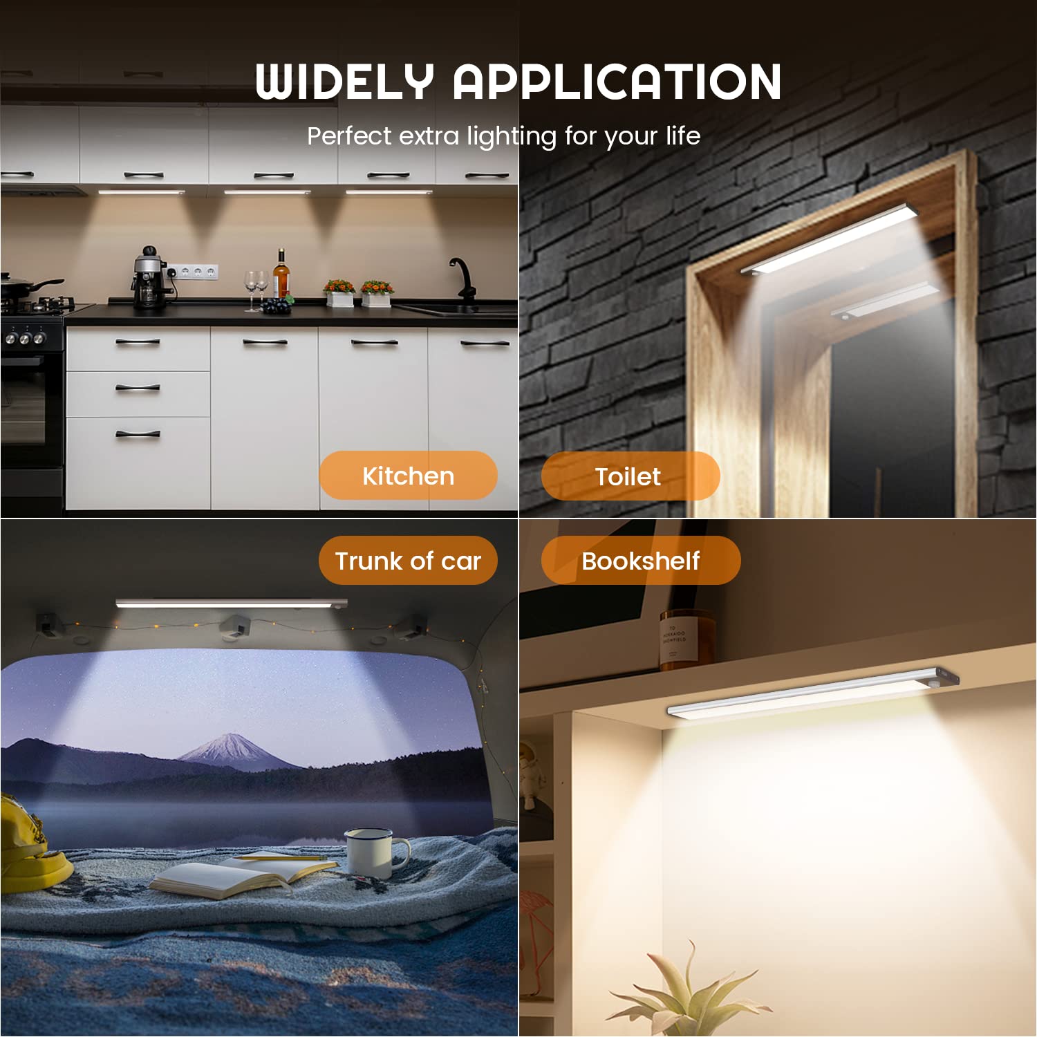 YEELIGHT Wireless Under Cabinet Lights with Motion Sensor - 71 LED Dimmable Rechargeable Closet Lighting, 15.74 Inch Magnetic Stick-on Lights for Wardrobe, Stairs, Kitchen (Cold White) - Perfect for Dark Spaces, Nighttime Navigation & Home Organization