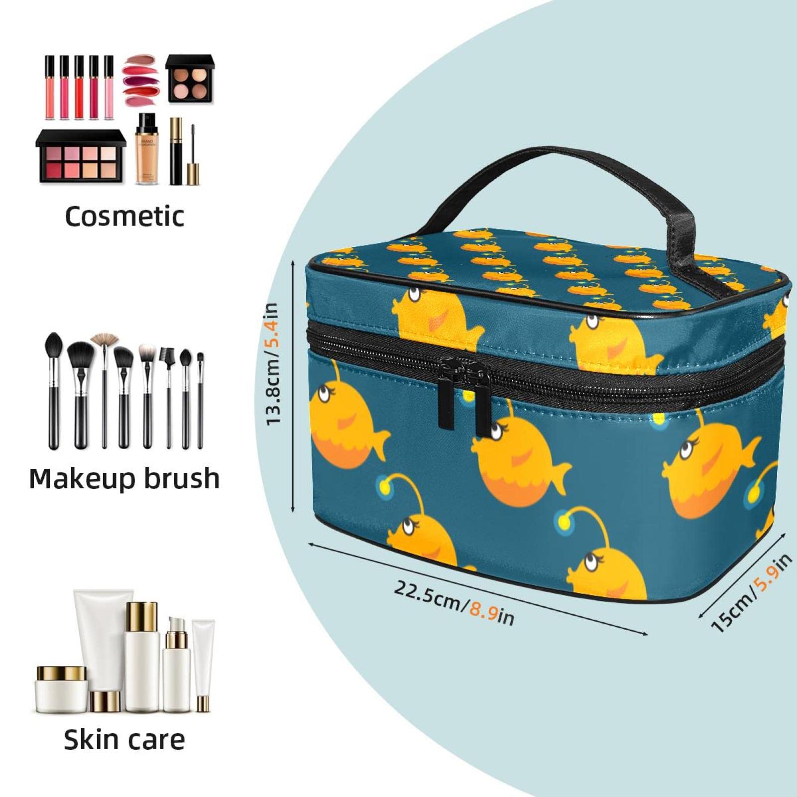 Cute Cartoon Angler Fish Makeup Organizer Bag - Portable Travel Cosmetic Case for Women & Girls | Perfect for Toiletries, Makeup Storage & Travel Essentials