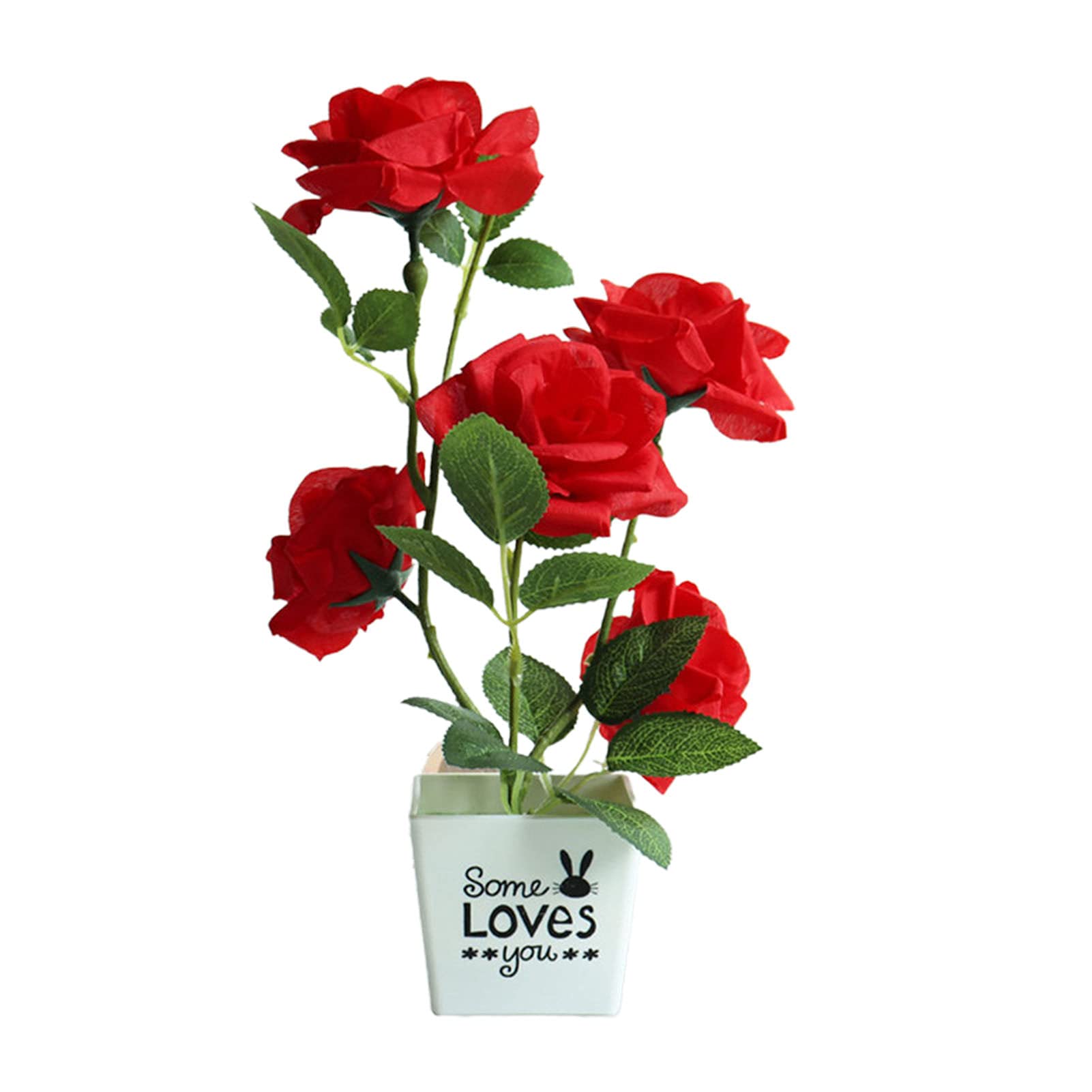 Artificial Plants for Home Decor - Faux Silk Rose in Pot for Desktop, Indoor & Outdoor Use - Perfect for Office, Living Room, and Garden Decoration