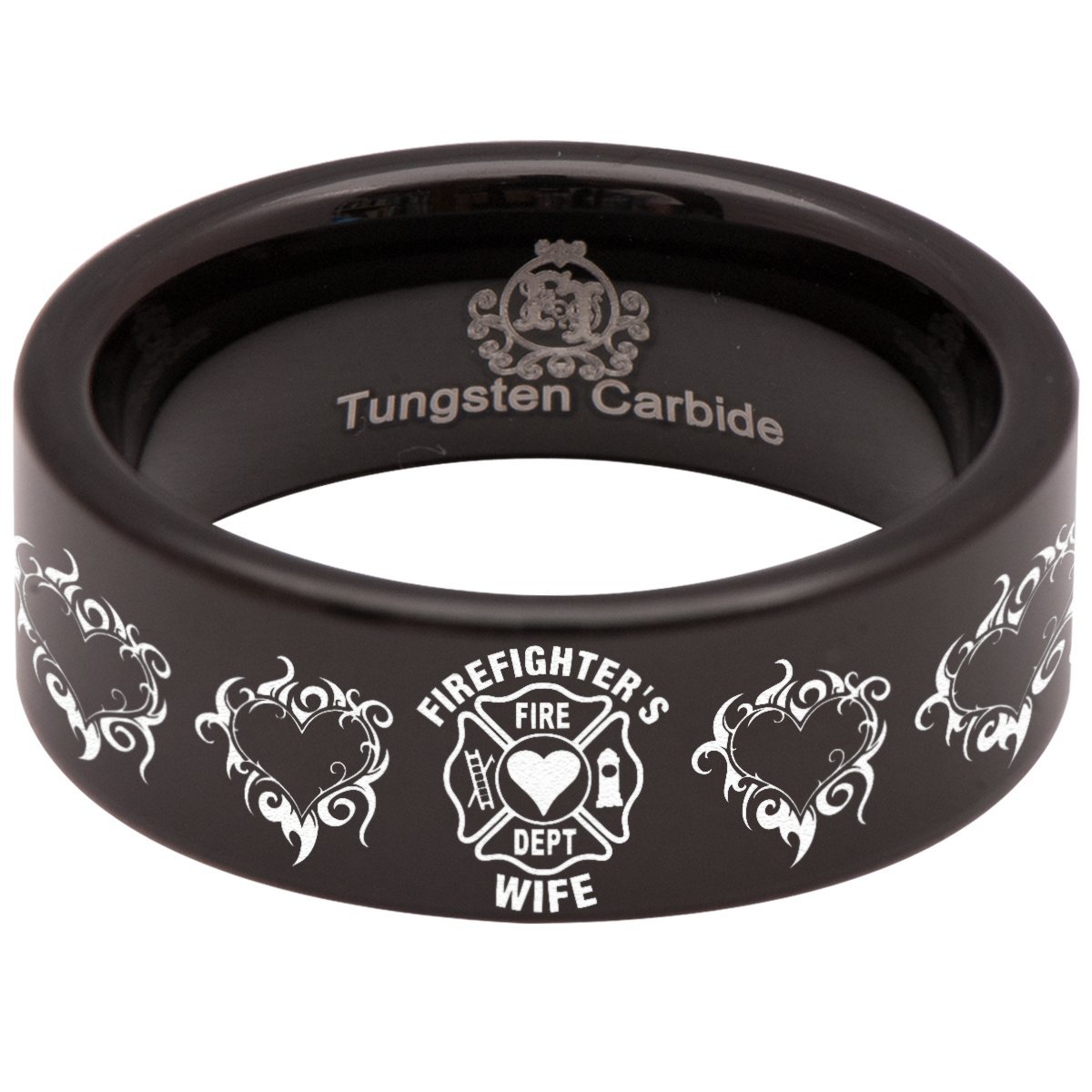 Tungsten Carbide Firefighter's Wife Ring - 8mm Wedding Band for Men & Women - Durable Anniversary Gift for First Responders - Perfect for Firefighter Spouses, EMS Partners & Police Couples