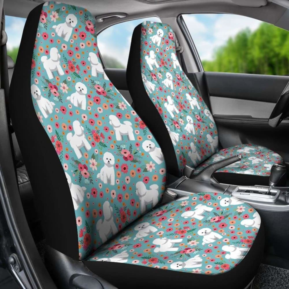 Bichon Frise Flower Car Seat Cover - Waterproof Pet Seat Protector for Dogs - Perfect for Travel, Road Trips & Daily Commutes