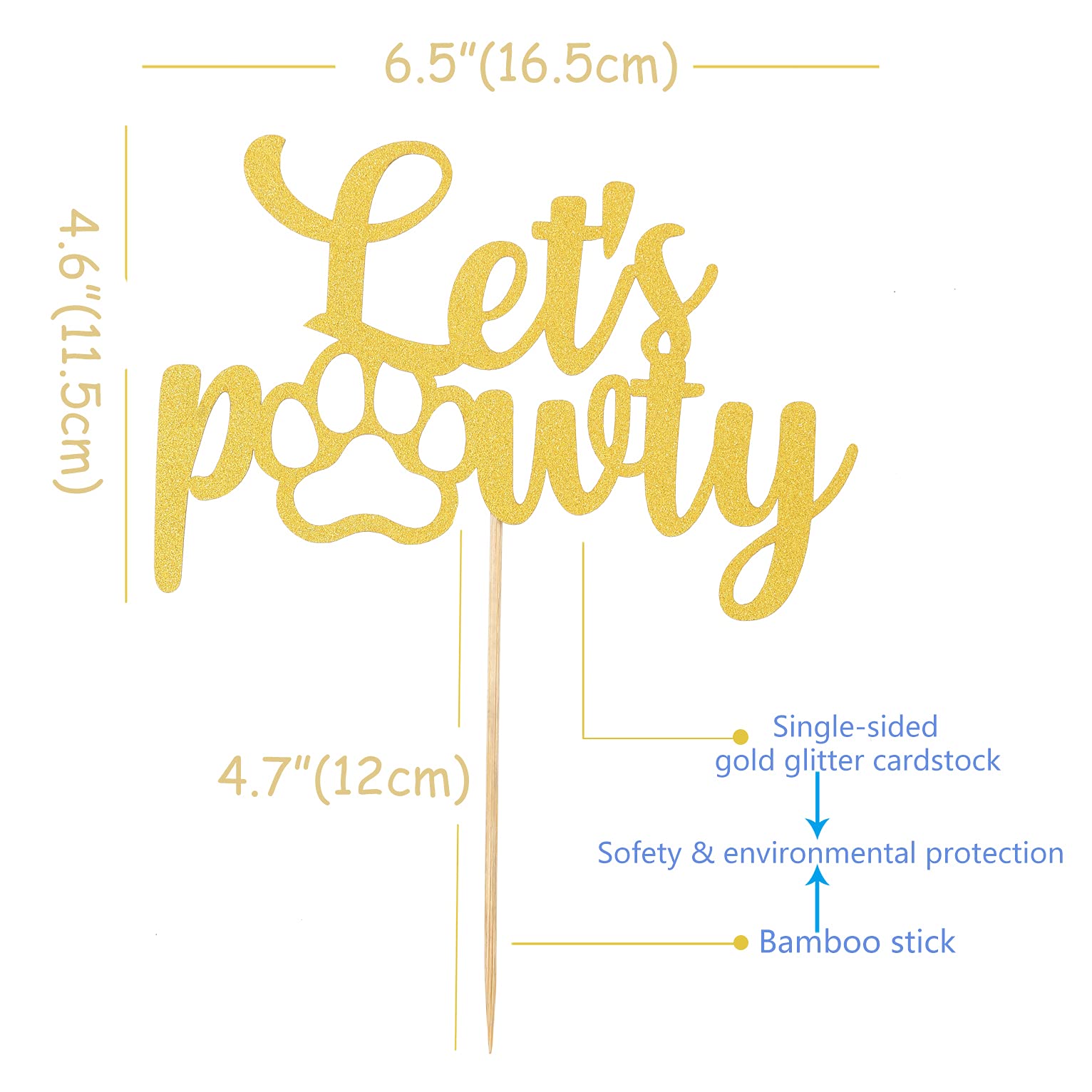 Gold Glitter Let's Pawty Cake Topper - Dog Birthday Party Decoration for Puppy Boys & Girls | Pet-Themed Cake Decor Supplies | Perfect for Dog Birthday Cakes, Puppy Parties & Pet Celebration Events