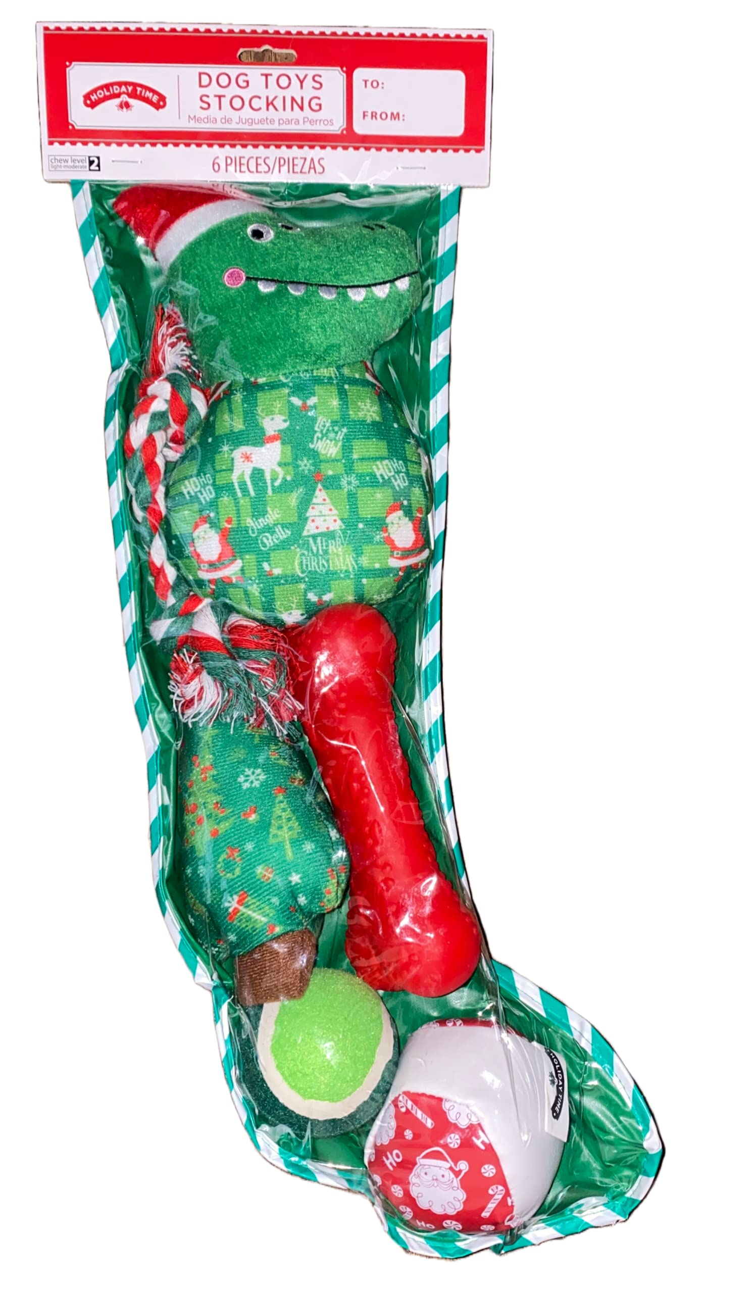Green Holiday Time Dog Toys Stocking - Durable Chew Toy for Small & Large Dogs - Perfect for Christmas Gifts & Stocking Stuffers