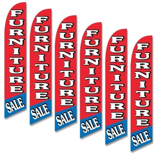 6 Pack Full Sleeve Swooper Flags - Red & Blue with White Text - Perfect for Furniture Sales, Store Promotions & Outdoor Advertising