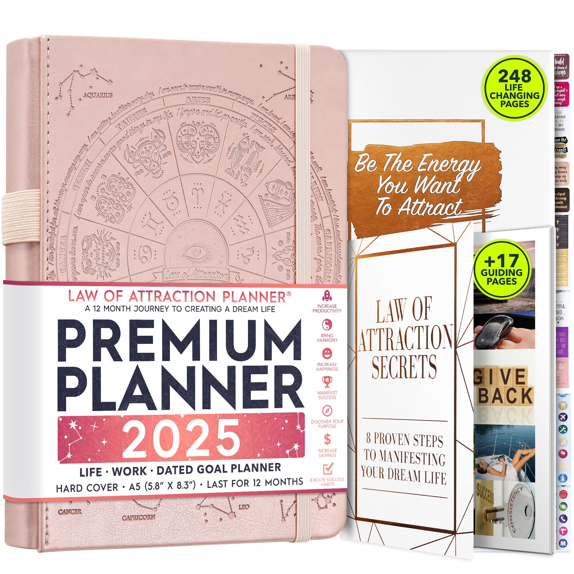 Law of Attraction Planner 2025 - Hourly Weekly Monthly Goal Setting Organizer | 12 Month Productivity Planner with Gratitude Journal, Vision Board, Stickers & Gift Box | Perfect for Manifestation, Self-Improvement & Daily Planning