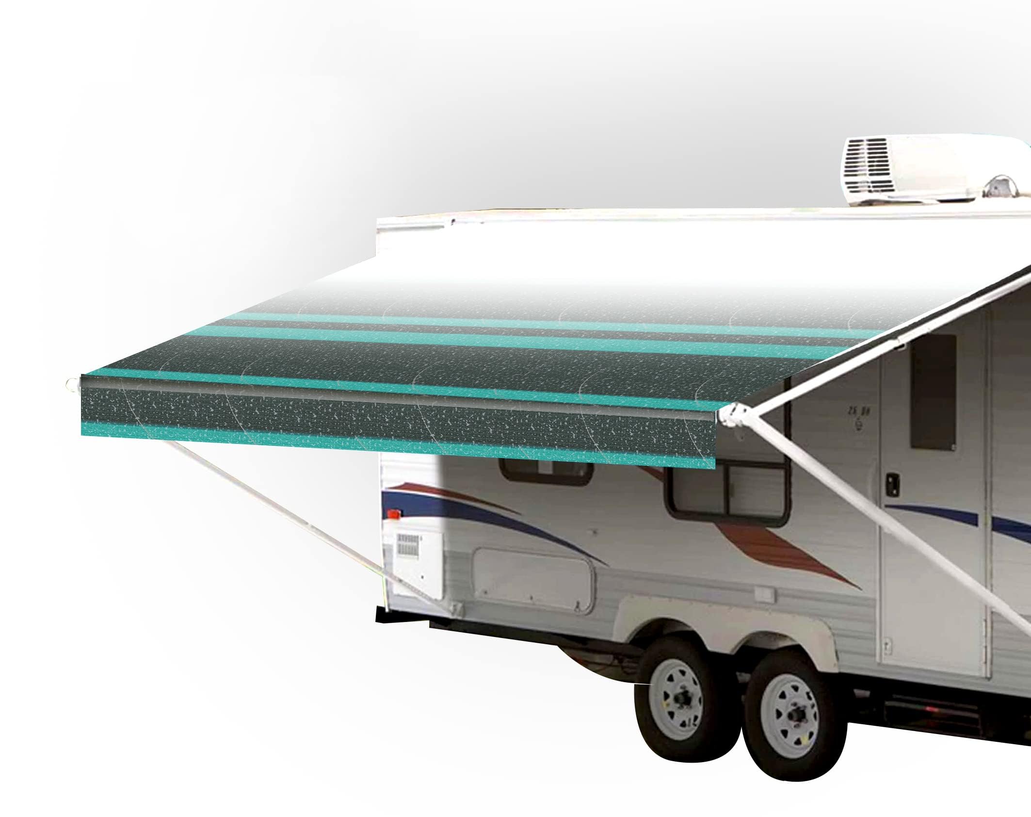 SunWave RV Awning Fabric Replacement - Premium 18-Foot Vinyl Canopy with Teal Stripes | Durable Weatherproof Shade for Campers, Trailers & Motorhomes | Outdoor Patio Protection