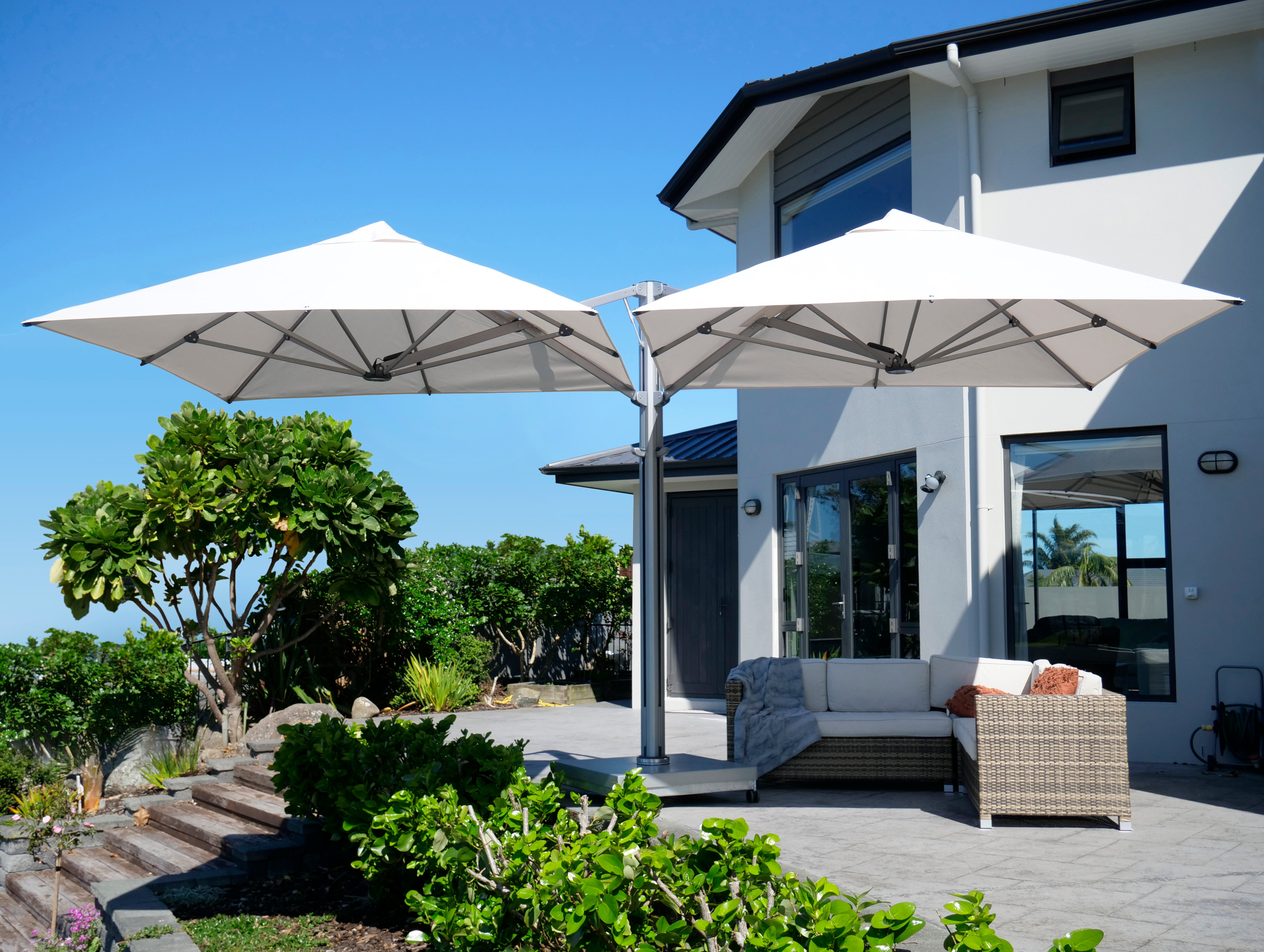 Shadowspec Unity™ Quattro 4 Large Square Umbrellas for Outdoor Patio, Garden, Poolside, and Beach - Durable Sun Shade Canopy for Commercial & Residential Use