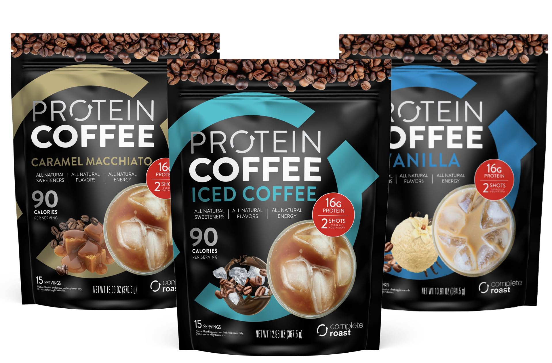 Premium 3-Pack Complete Roast Coffee Set - Caramel Macchiato, Iced Coffee & Vanilla Flavors | Perfect for Home Brewing, Office Use & Gifts | High-Quality Ground Coffee for Coffee Lovers