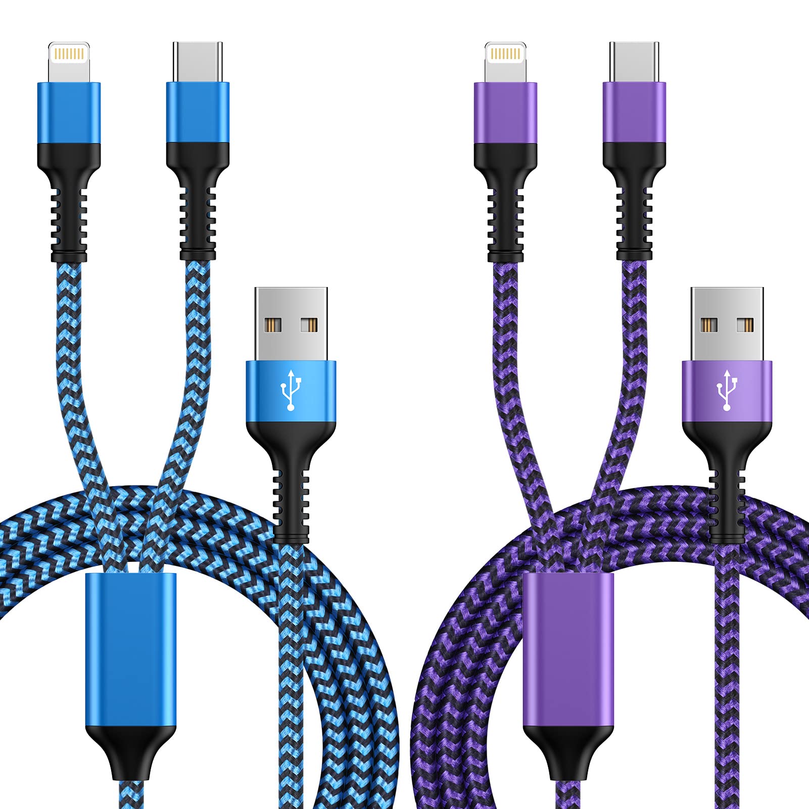 2 in 1 USB C and Lightning Cable 1.2M Fast Charging Cord (2-Pack) - Compatible with iPhone 14/13/12/11 Pro Max/X/8, Samsung Galaxy S24/S23/S22/A15/Z Flip - Perfect for Home, Office, Travel & Car Charging