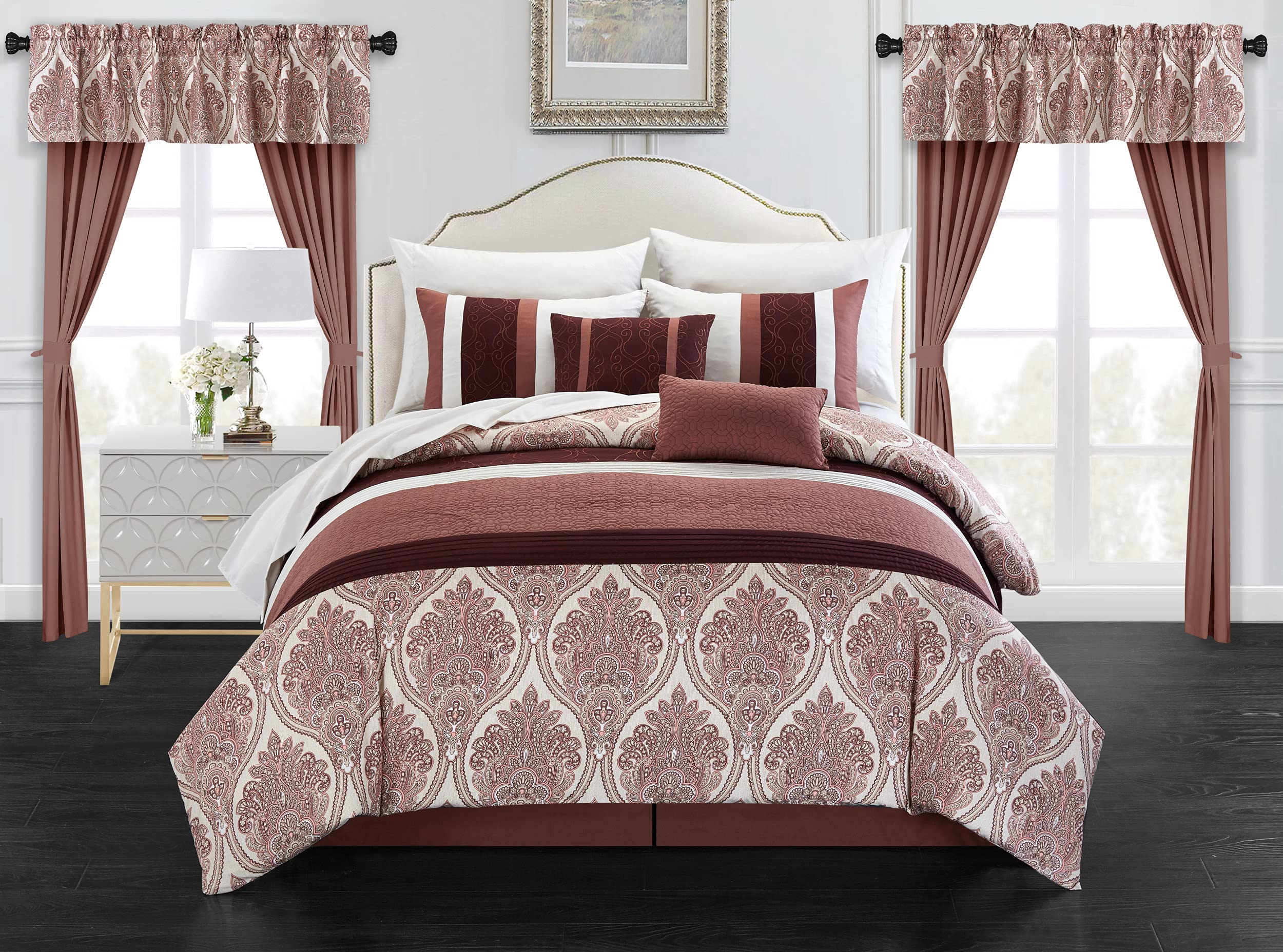 Stylish Vivaldi Comforter Set Queen Size - Brick Red Luxury Bedding Collection for Cozy Bedroom Decor | Perfect for Master Bedroom, Guest Room & Dorm