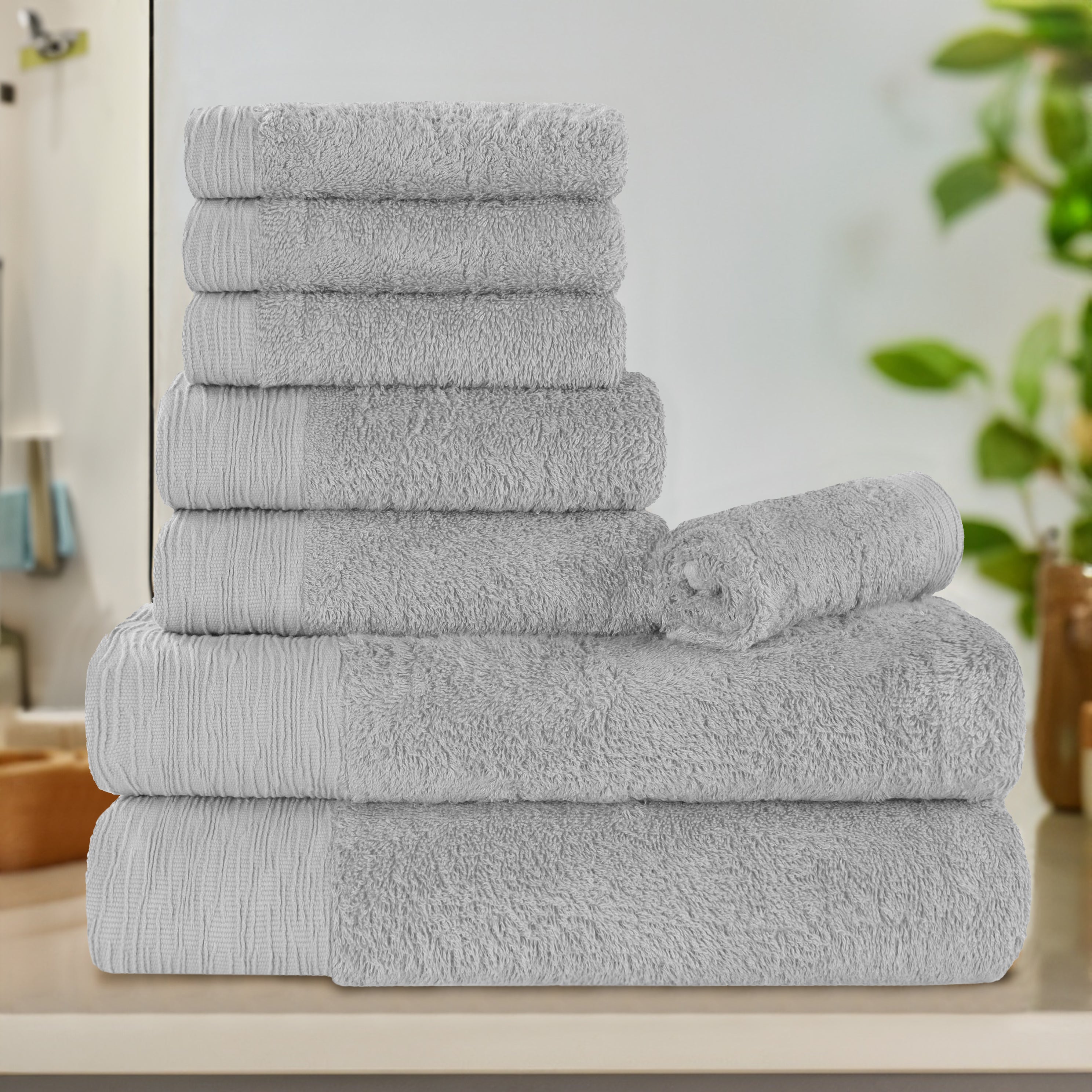 8-Piece Bamboo Rayon Towel Set - Eco-Friendly, Soft & Fluffy - Perfect for Bath, Spa & Home Decor