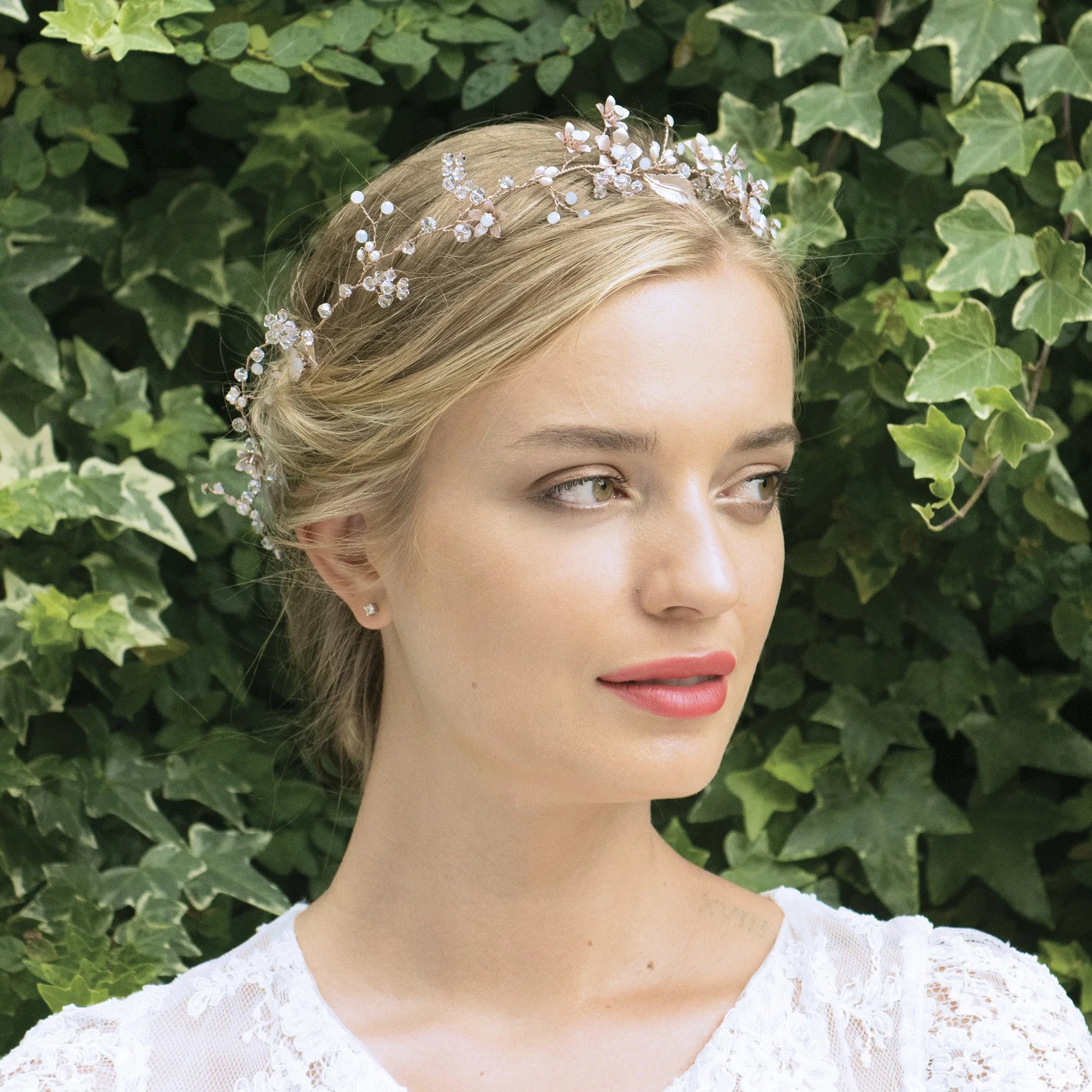 Ivory & Co Rose Gold Bridal Hair Vine with Crystals & Pearls - Cinnamon Rose | Wedding Headpiece for Brides, Bridesmaids & Prom