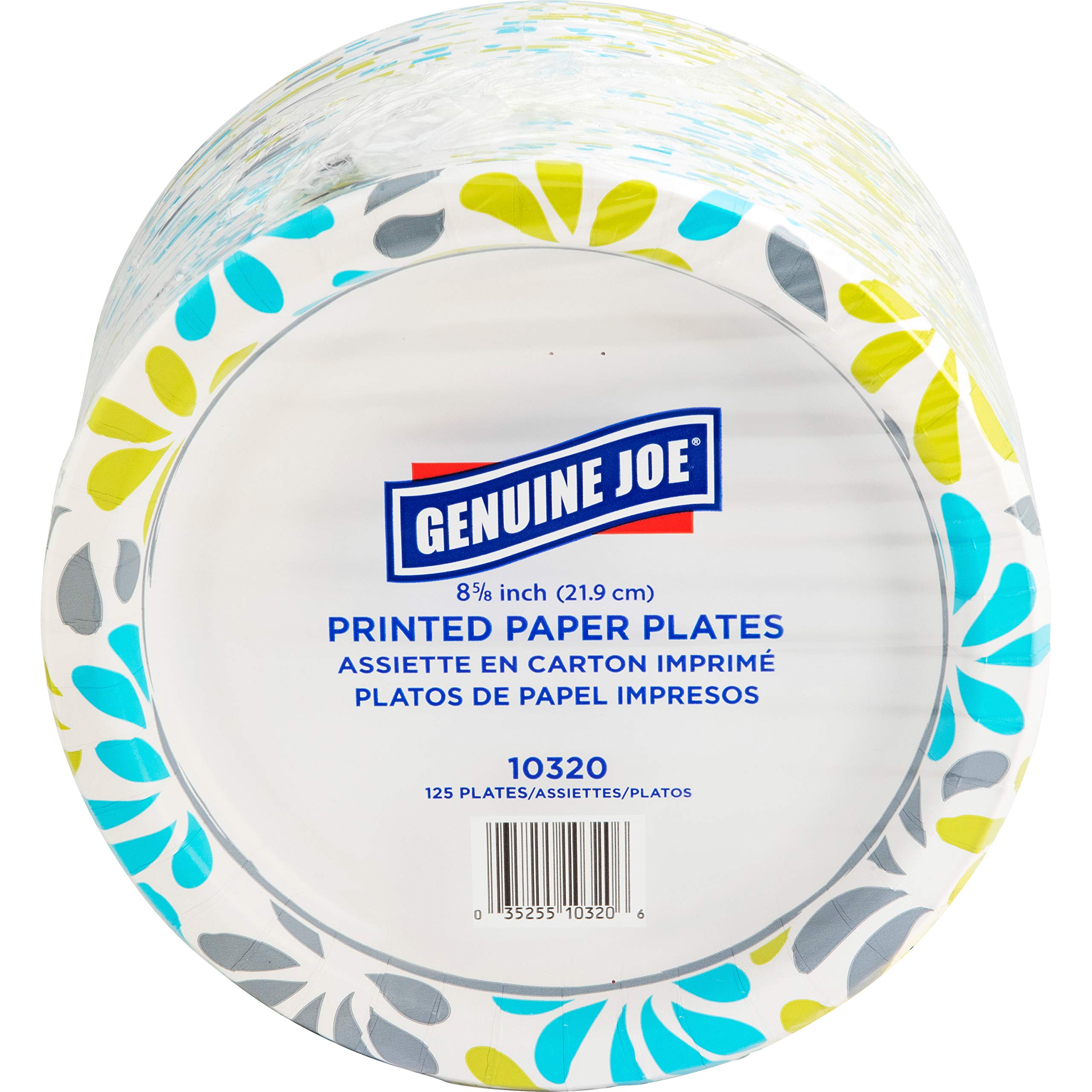 Genuine Joe 9 Inch Printed Paper Plates - 125 Count, Disposable Party Plates for Birthday, BBQ, Picnic & Holiday Celebrations