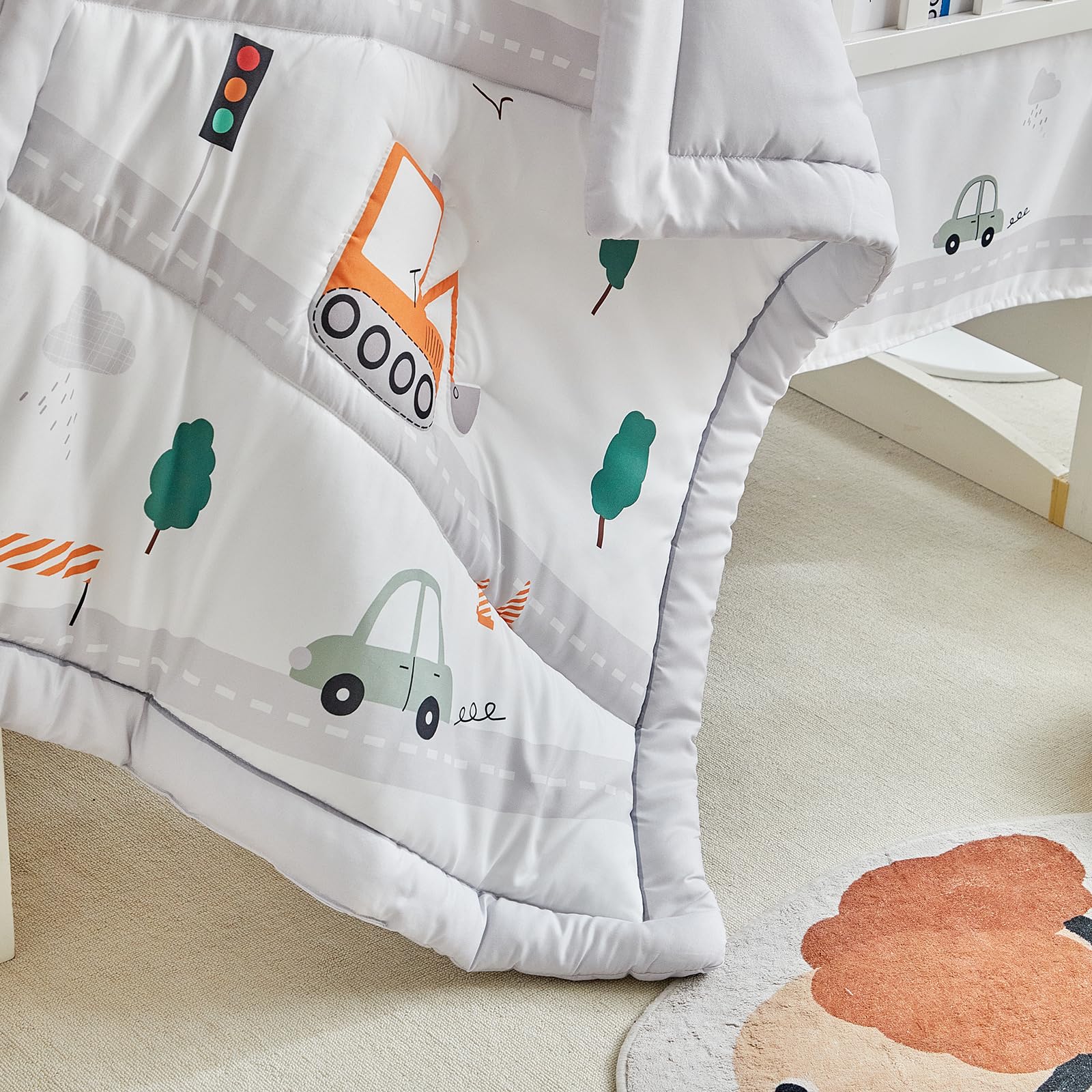 3-Piece Car Themed Crib Bedding Set for Boys - Soft Nursery Comforter Set with Quilted Blanket, Fitted Sheet & Bed Skirt | Perfect for Baby Shower Gifts & Nursery Decor
