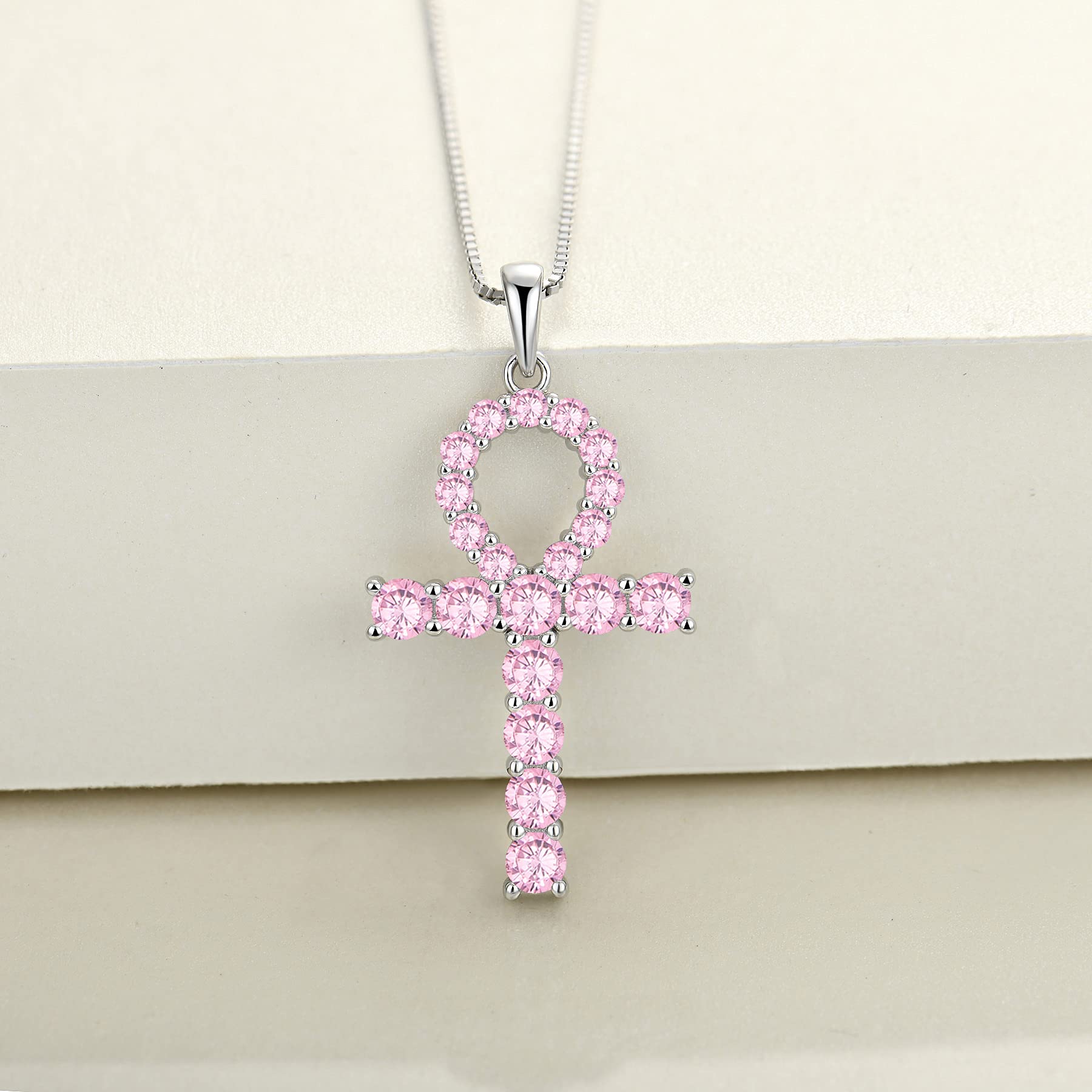 925 Sterling Silver Ankh Cross Pendant Necklace for Women - Elegant Crucifix Jewelry with Gemstones | Perfect for Gifts, Everyday Wear & Spiritual Occasions