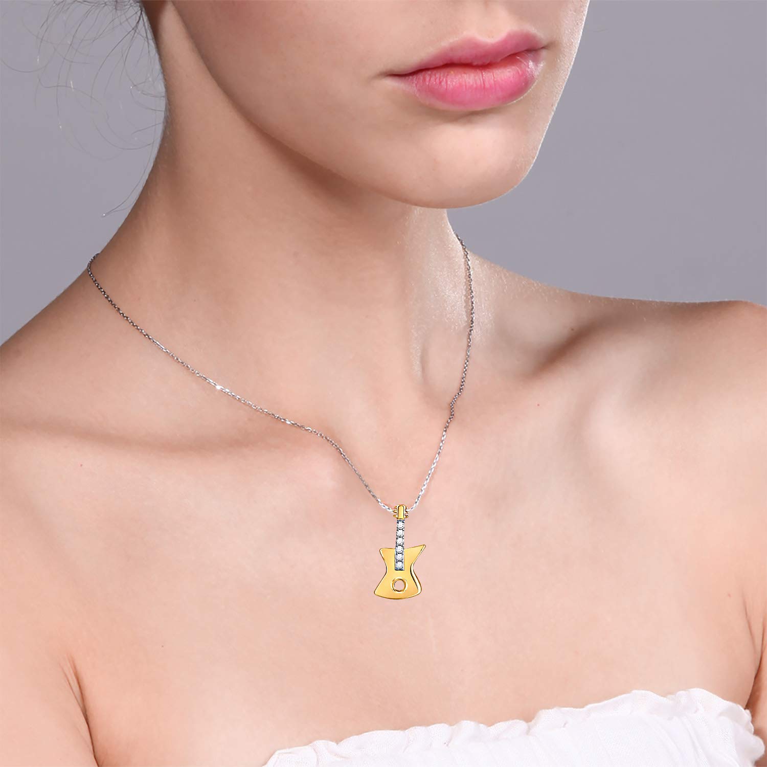 10K Yellow Gold Women's Round Diamond Guitar Pendant Necklace - 1/20 CTTW, Elegant Music Jewelry Gift for Musicians & Music Lovers - Perfect for Concerts, Gifts & Special Occasions
