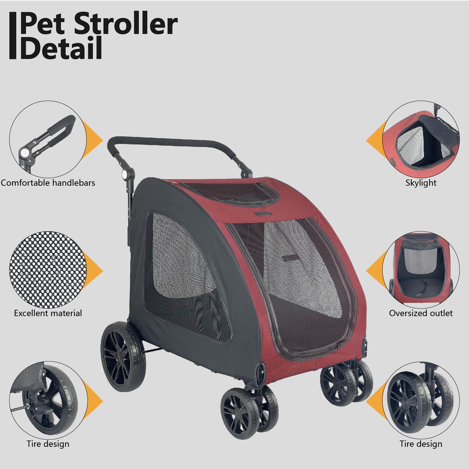 Foldable Pet Jogger Stroller for Large Dogs up to 110 lbs - Heavy Duty Universal Wheel Dog Stroller for Single or Multiple Medium & Large Breed Dogs (Red) - Perfect for Jogging, Hiking, Beach & Outdoor Adventures