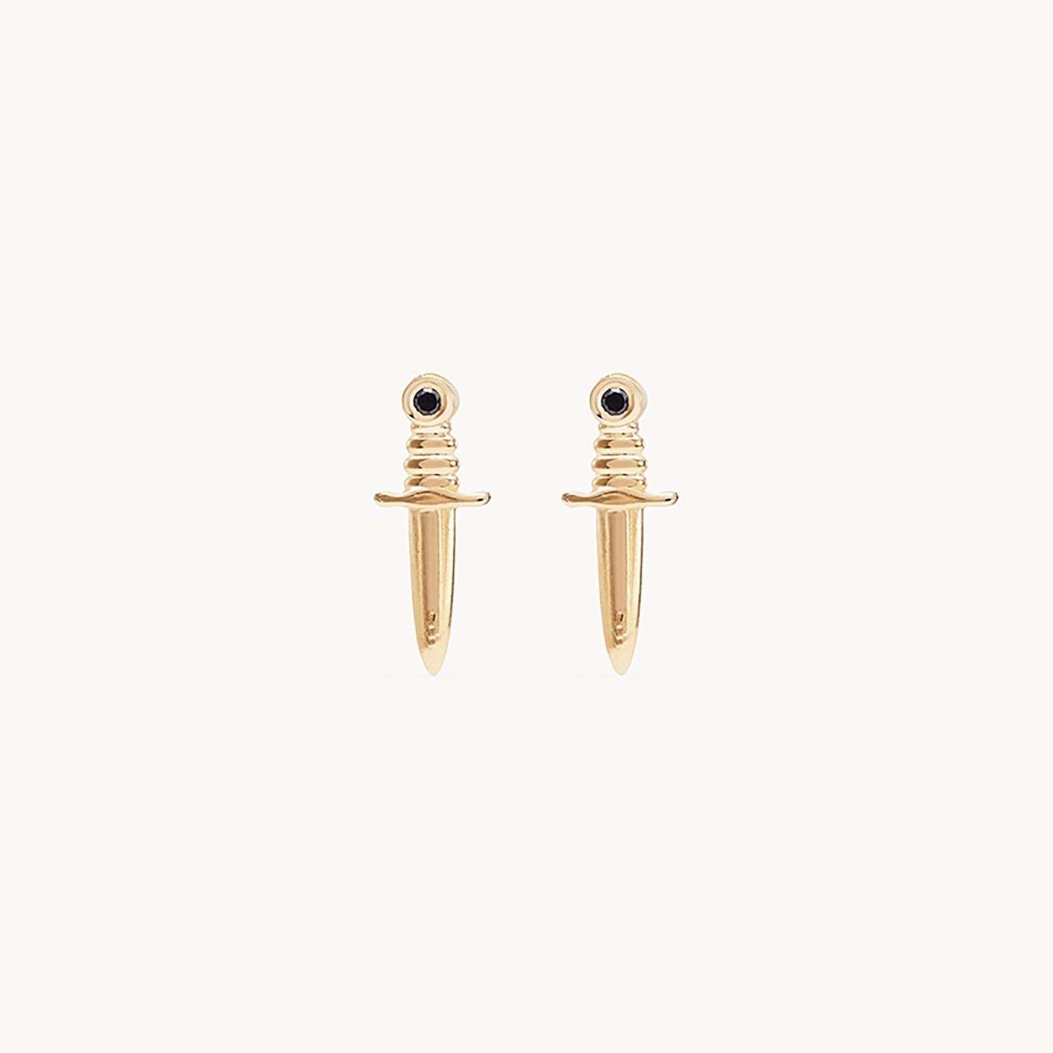 14K Yellow Gold Black Diamond Dagger Earrings for Women - Elegant Gothic Jewelry for Parties, Night Out & Special Occasions