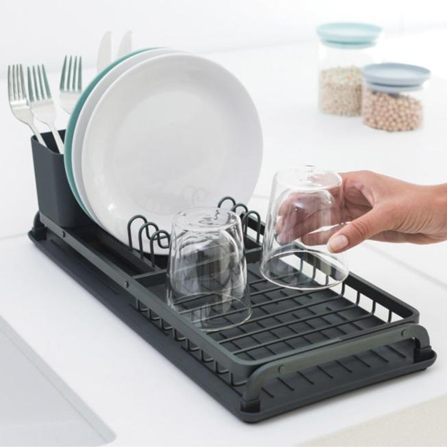 Compact Dish Drying Rack - Space Saving Kitchen Organizer, Dark Grey - Perfect for Small Kitchens & Countertops