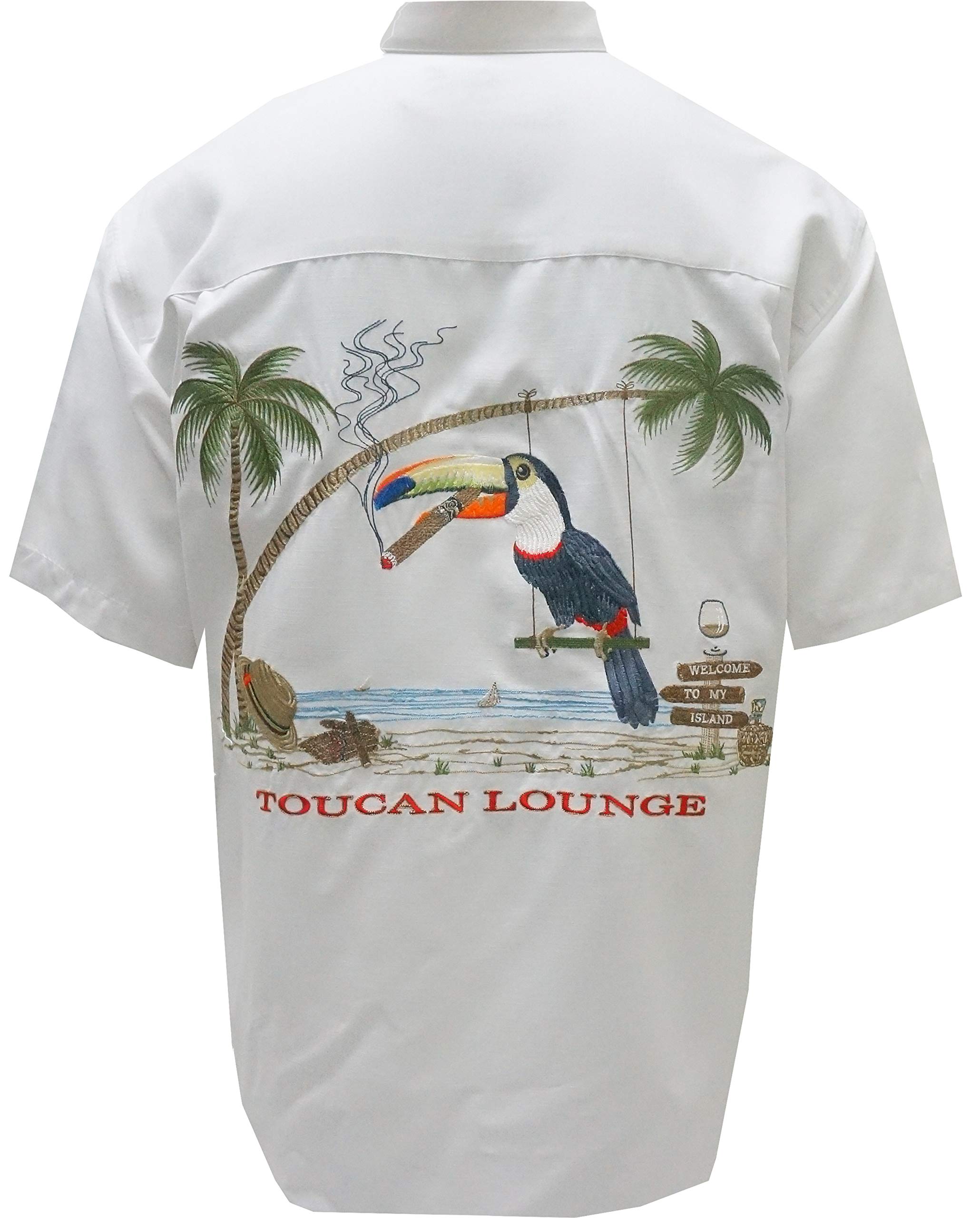 Bamboo Cay Men's Short Sleeve Hawaiian Shirt - Tropical Toucan Embroidered Casual Shirt for Beach, Vacation & Summer Outfits