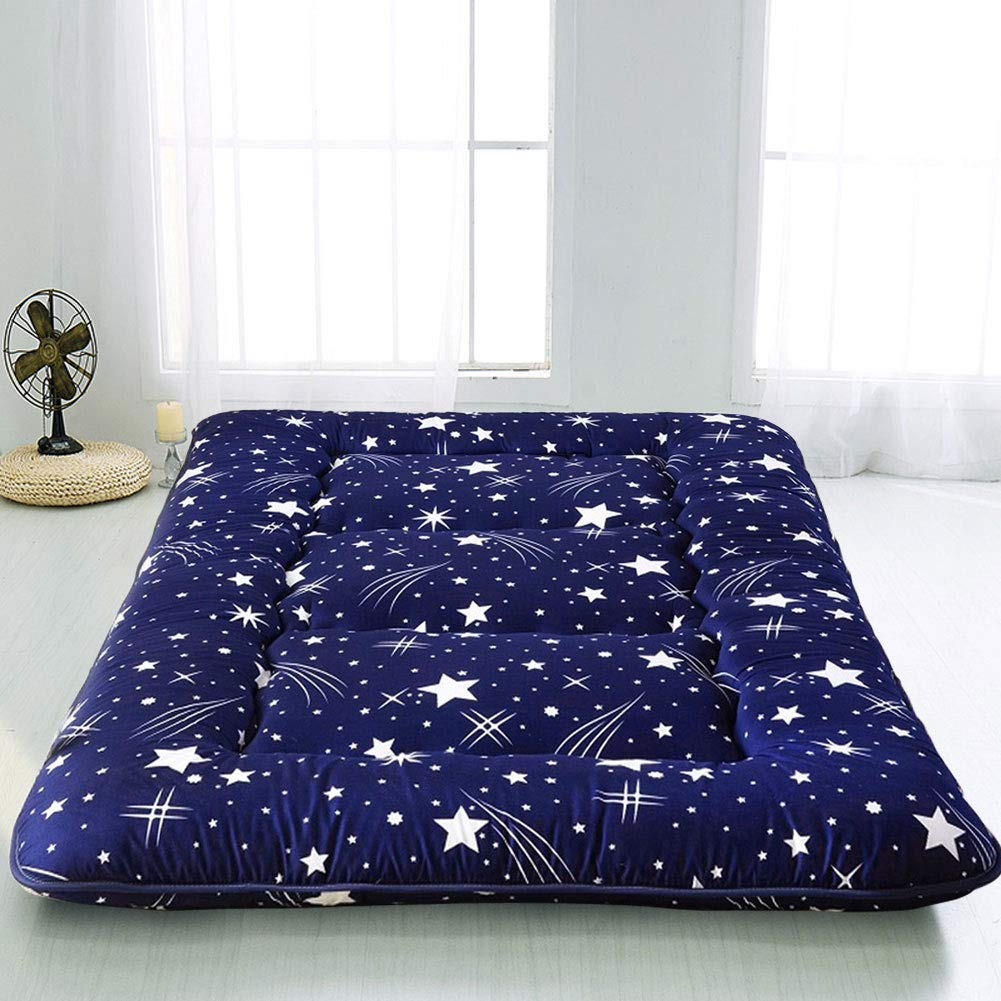 MAXYOYO Navy Starry Sky Japanese Floor Futon Mattress - Comfortable Foldable Sleeping Mat for Living Room, Guest Room & Travel - Perfect for Lounging, Sleepovers and Camping