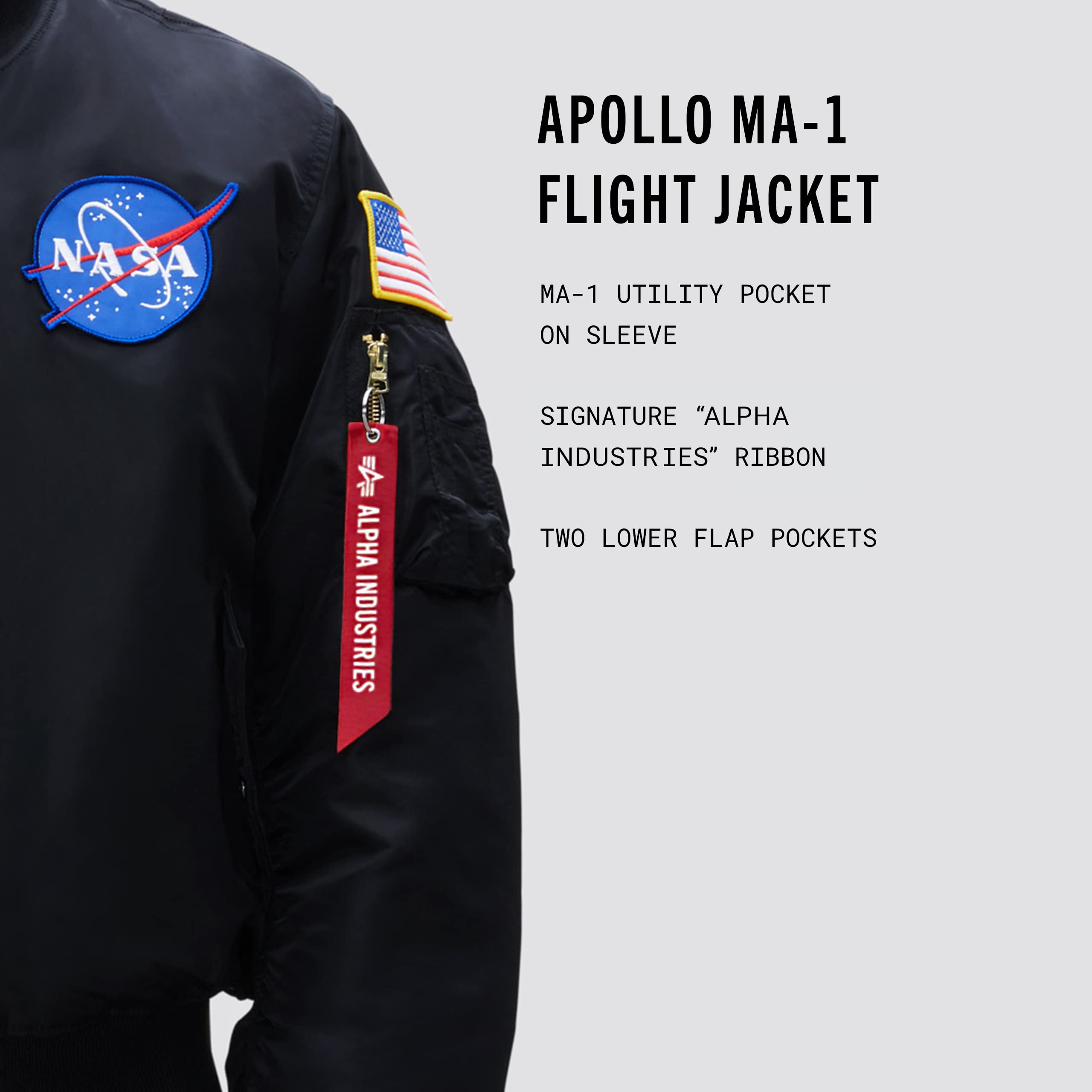 Alpha Industries Men's Apollo MA-1 Flight Jacket - Classic Bomber Jacket for Men, Water-Resistant & Lightweight - Perfect for Casual Wear, Travel & Outdoor Adventures