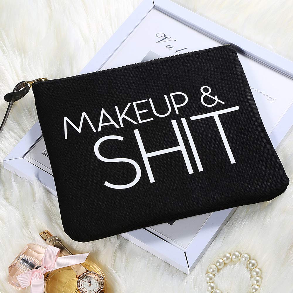 Woowland Funny Quote Cosmetic Bag - Cute Makeup Pouch for Women & Girls (Black, 8x9.5 Inch) - Perfect Christmas & Birthday Gift for Sisters & Friends | Travel, School & Daily Use Organizer