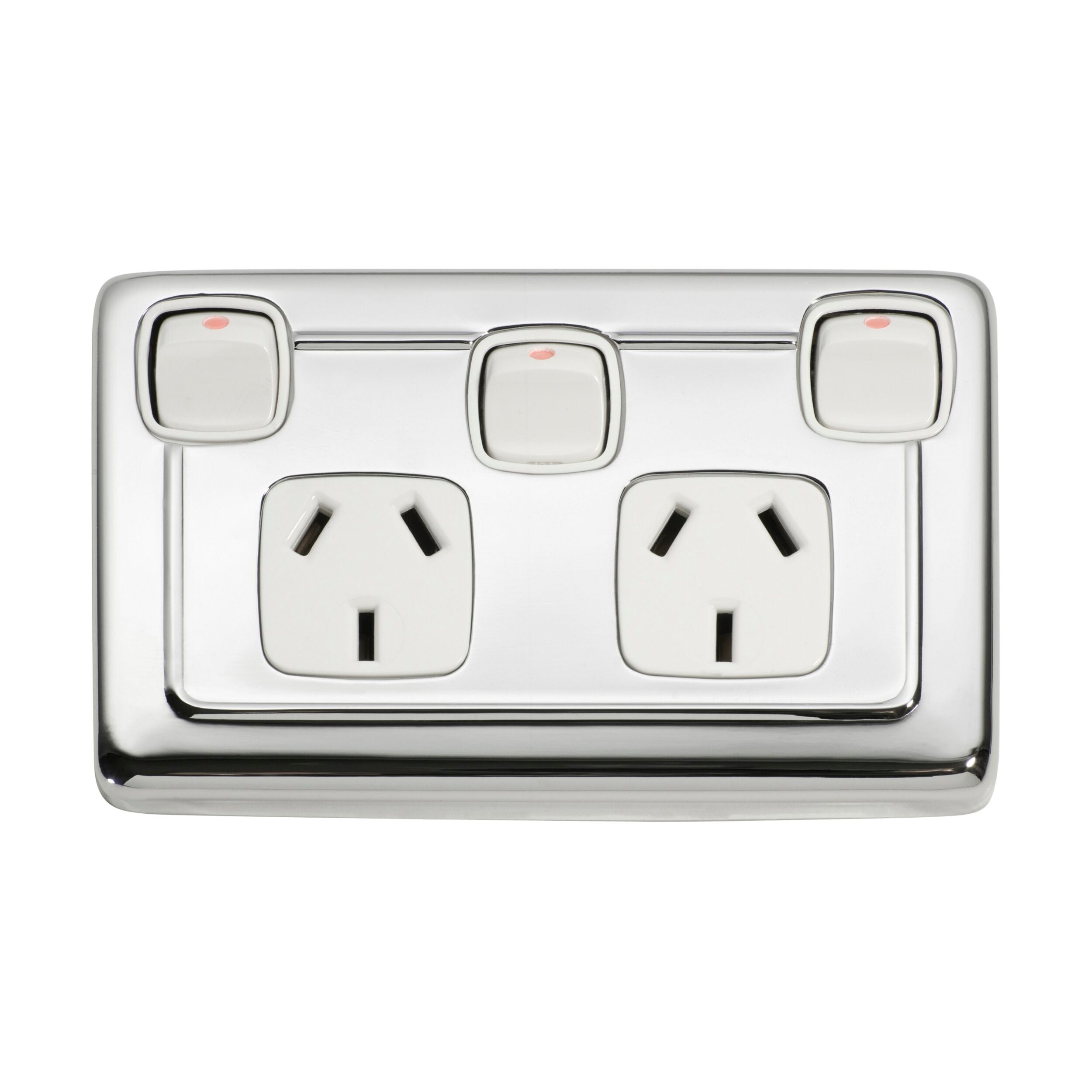 White Chrome Plated 5887 Socket Flat Plate Rocker Double Switch - 72mm x 115mm (HxW) for Home Lighting, Kitchen, Bathroom, and Office Electrical Installations