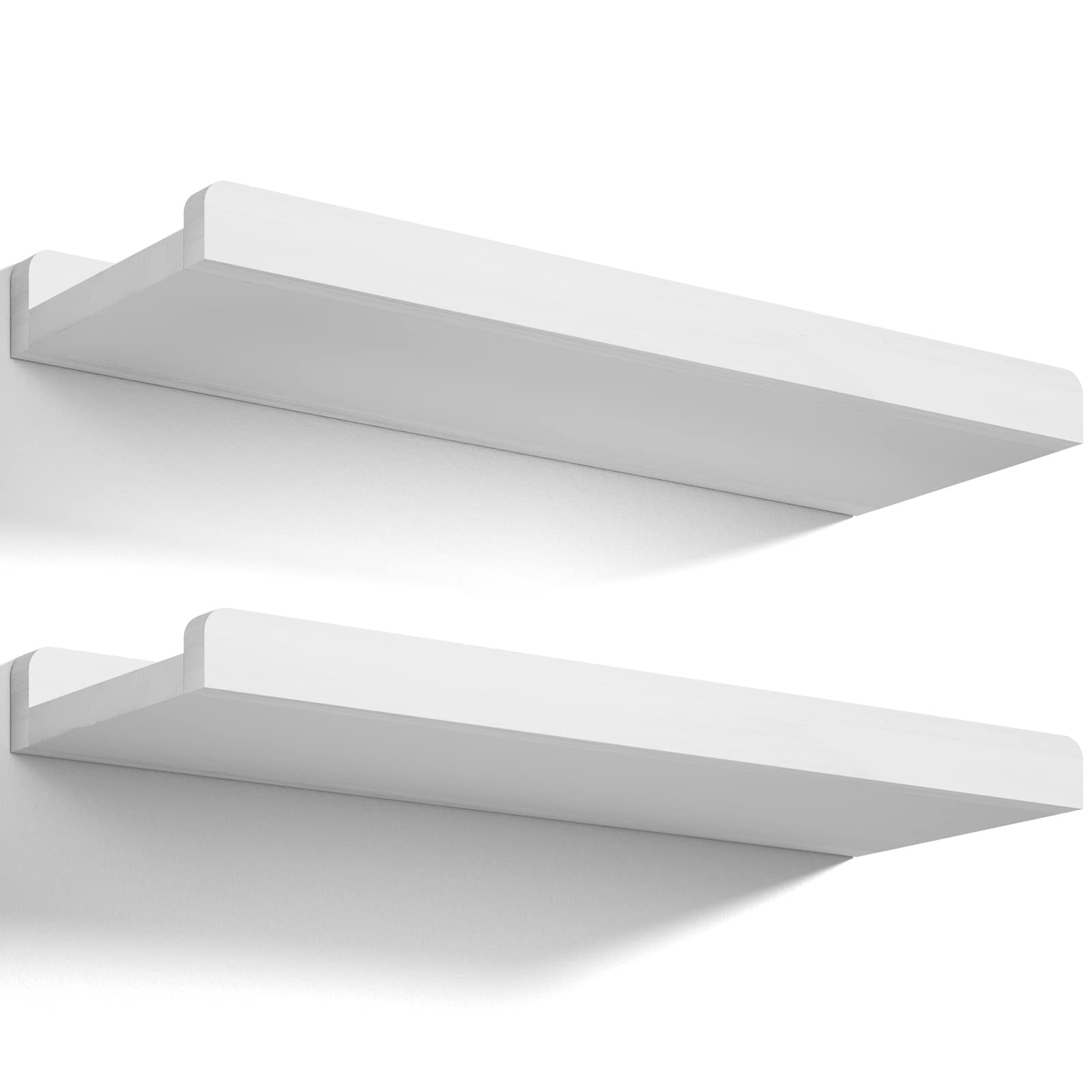 Love-KANKEI Floating Shelves Set of 2 - 17 Inch Rustic Wood Wall Mounted Shelves for Storage | Perfect for Bedroom, Living Room, Bathroom, Kitchen & Office Decor | White Wall Shelves for Home Organization & Display