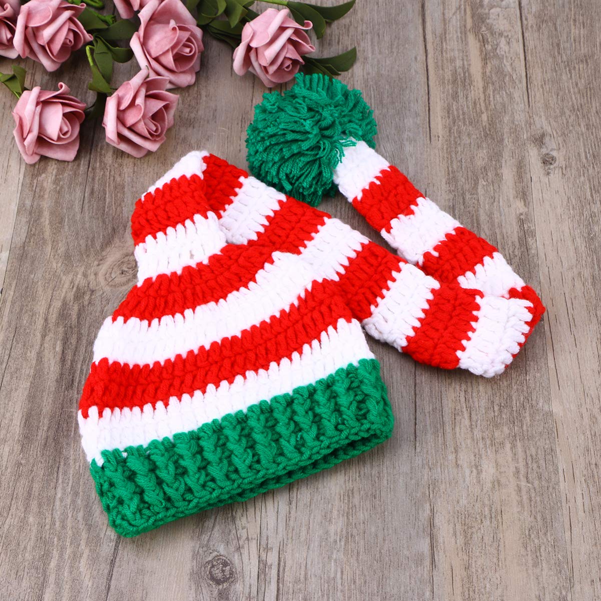 Baby Christmas Long Tail Crochet Beanie Knit Hat - Newborn Photoshoot Prop & Stocking Cap for Holiday Pictures, Winter Newborn Photography, Xmas Gift & Seasonal Accessories