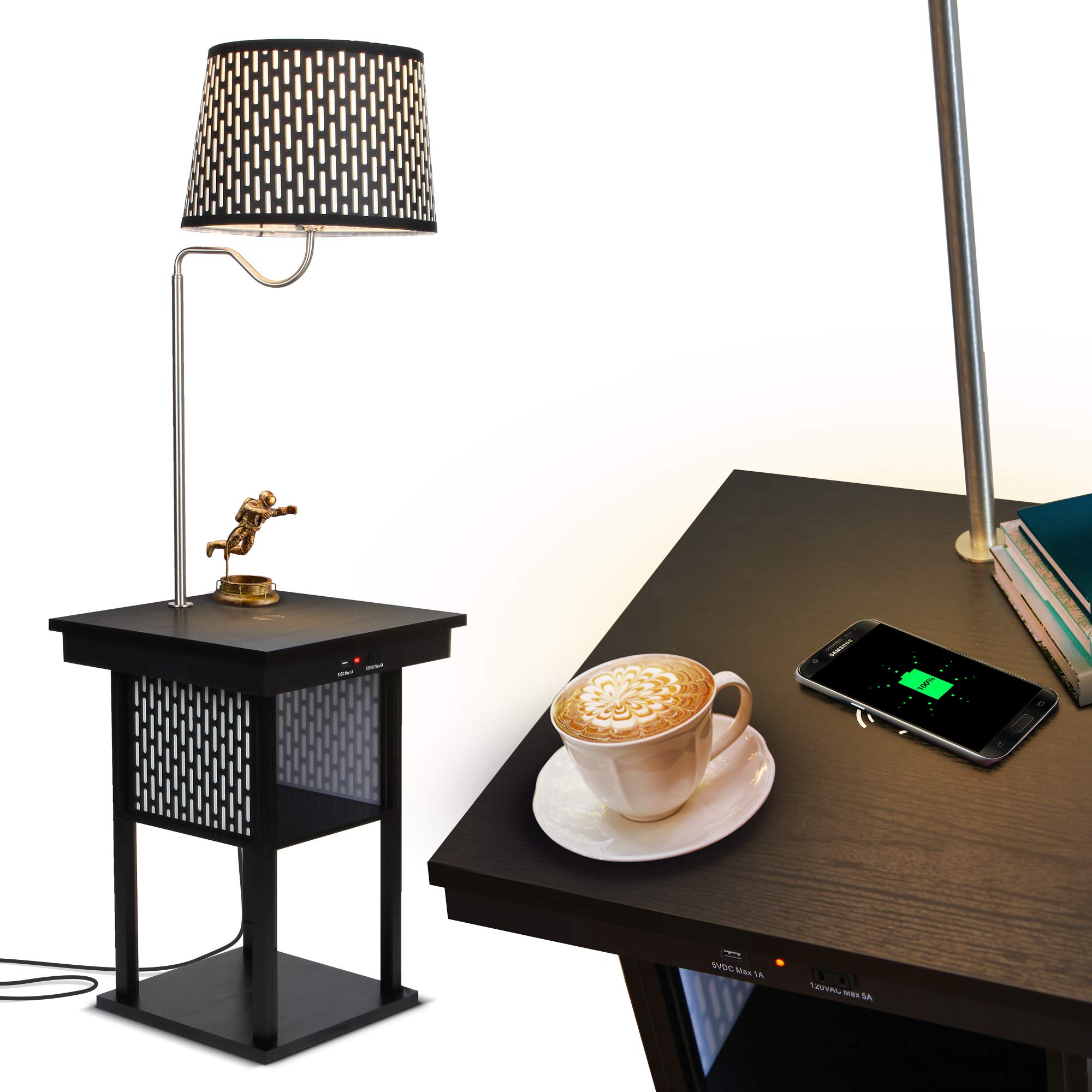 Brightech Madison Wireless Charging Desk Lamp with USB Port - LED Bedside Reading Lamp for Bedroom, Nightstand, Office & Living Room | Classic Black Table Lamp with Modern Design for Home & Workspace