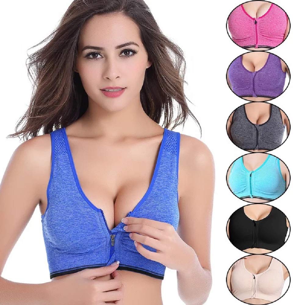 Post-Surgery Sports Bra for Women - Front Zip Wirefree Yoga Bra with Removable Pads - 8 Color Options - Ideal for Recovery, Yoga & Low-Impact Workouts