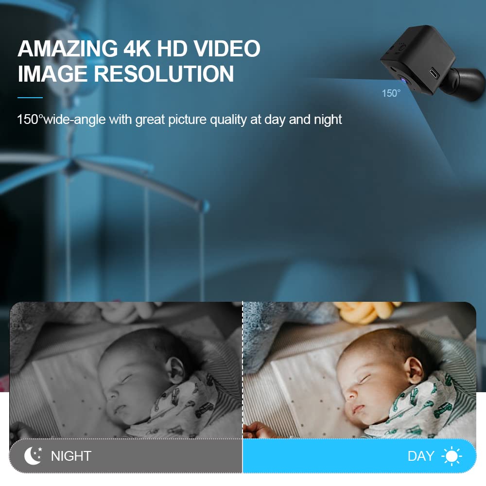 4K HD Mini Wireless WiFi Security Camera - Indoor Home Surveillance, Pet & Nanny Cam with Motion Detection & Night Vision | APP Control, Battery Powered | Perfect for Baby Monitoring, Room Security & Pet Watching