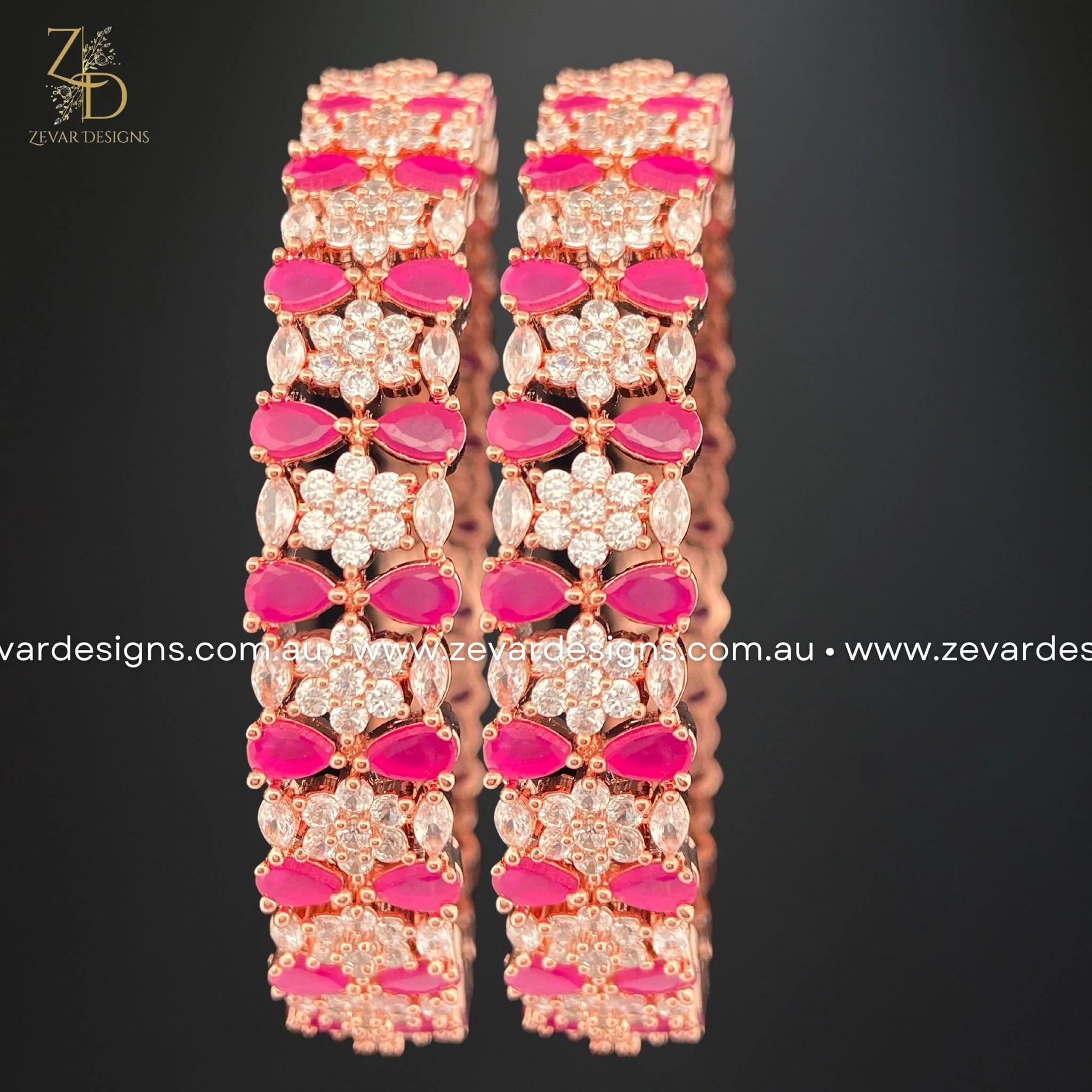 AD Bangles - Elegant Ruby & Rose Gold Bracelets for Women | Perfect for Parties, Weddings & Special Occasions