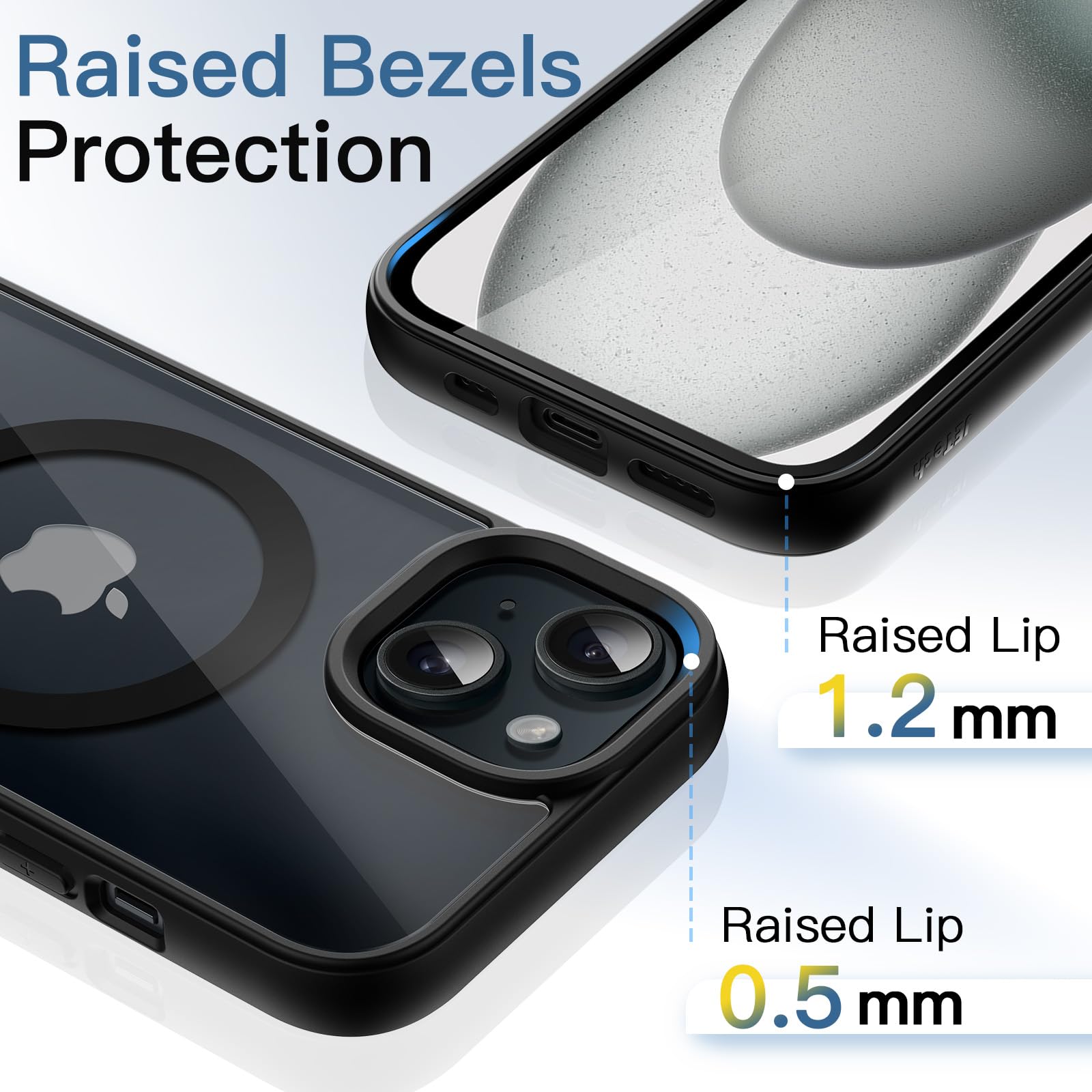 JETech Magnetic Case for iPhone 15 6.1-Inch | MagSafe Compatible | Shockproof & Anti-Scratch | Matte TPU Frame with Clear Back (Black) | Perfect for Daily Use, Travel & Outdoor Activities